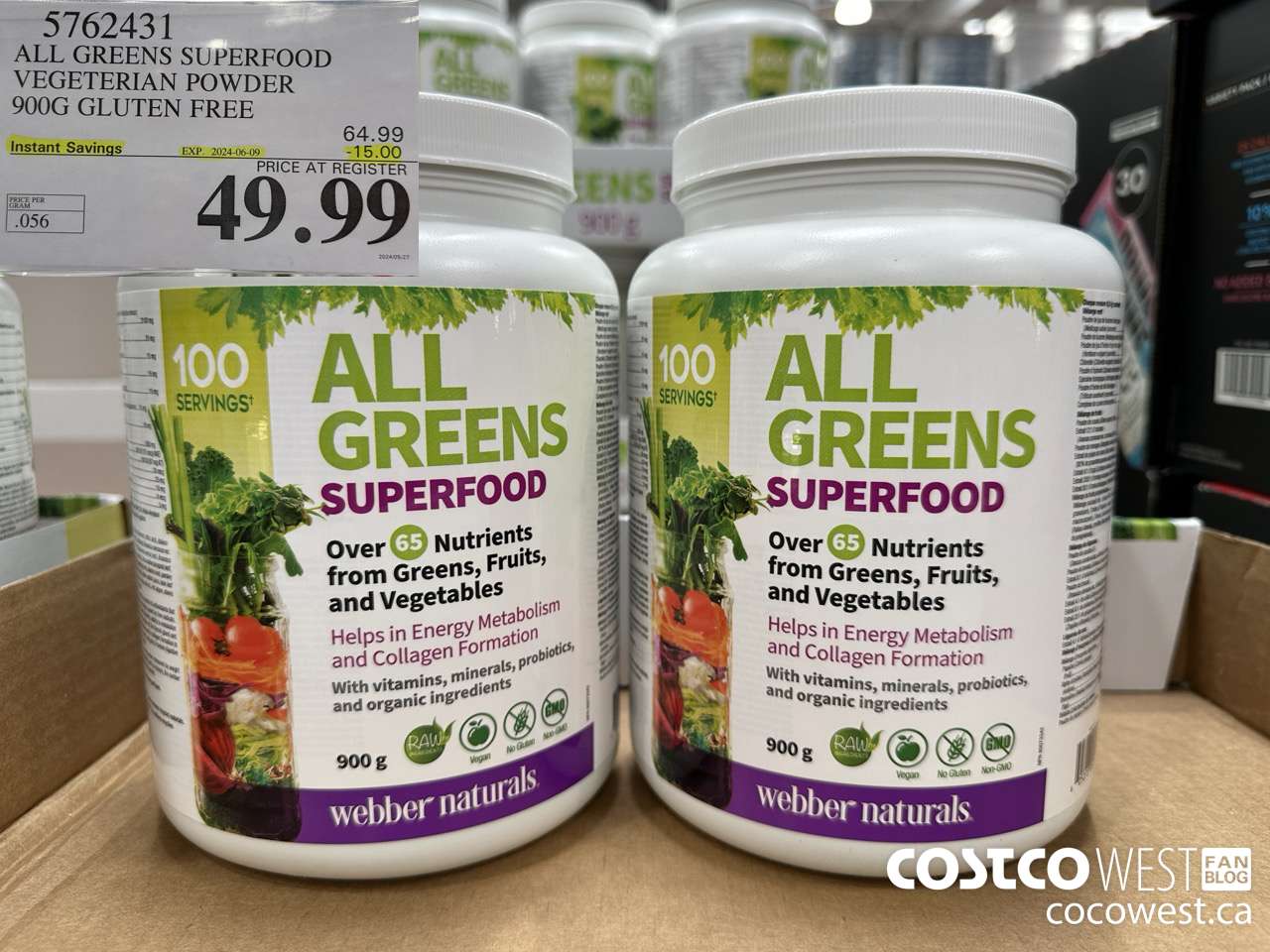 5762431 ALL GREENS SUPERFOOD VEGETERIAN POWDER 900G GLUTEN FREE ($15.00 INSTANT SAVINGS EXPIRES ON 2024-06-09) $49.99