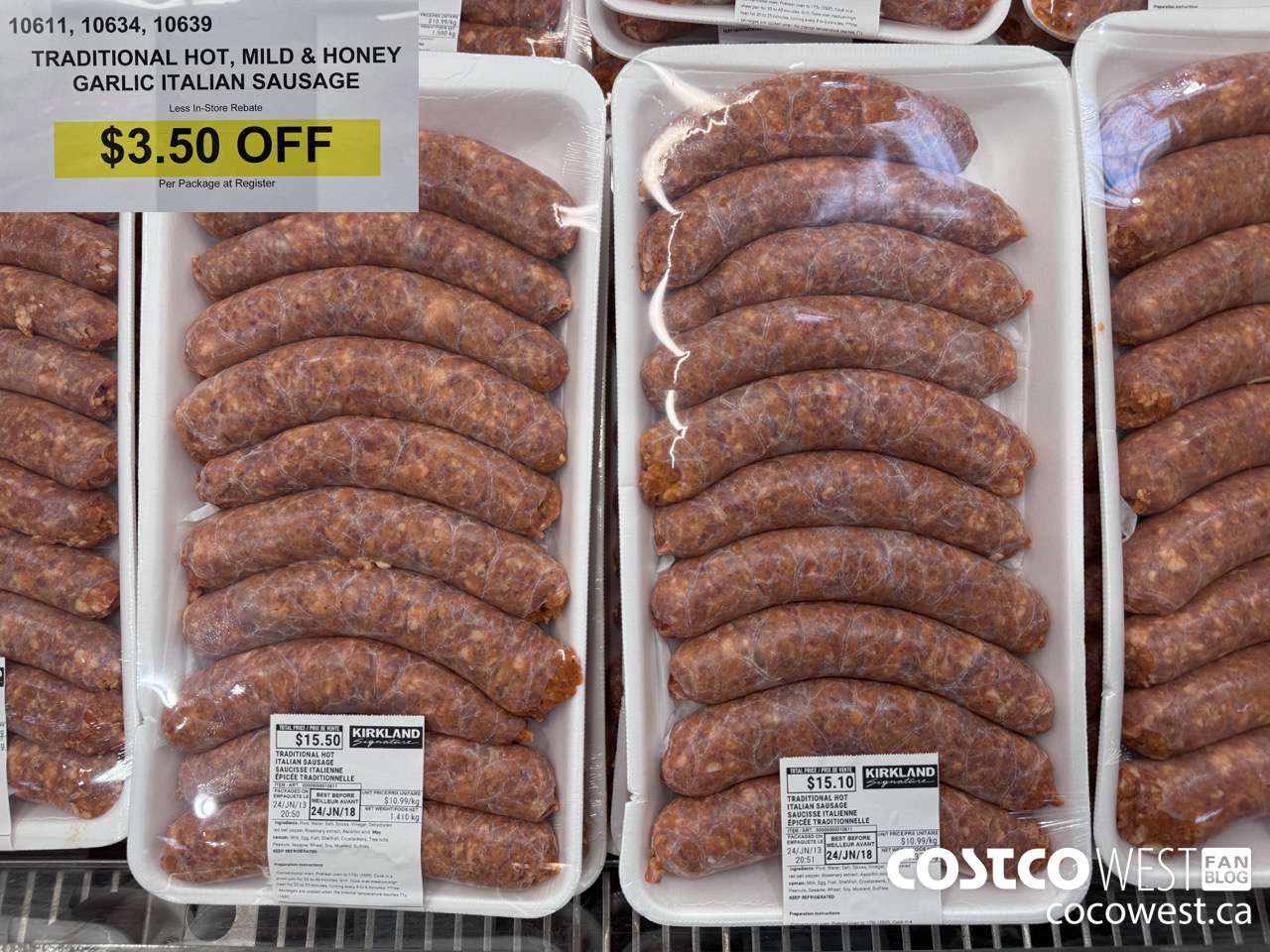 10611 (ALSO 10634 AND 10639) TRADITIONAL HOT, MILD & HONEY GARLIC ITALIAN SAUSAGE ($3.50 INSTANT SAVINGS)