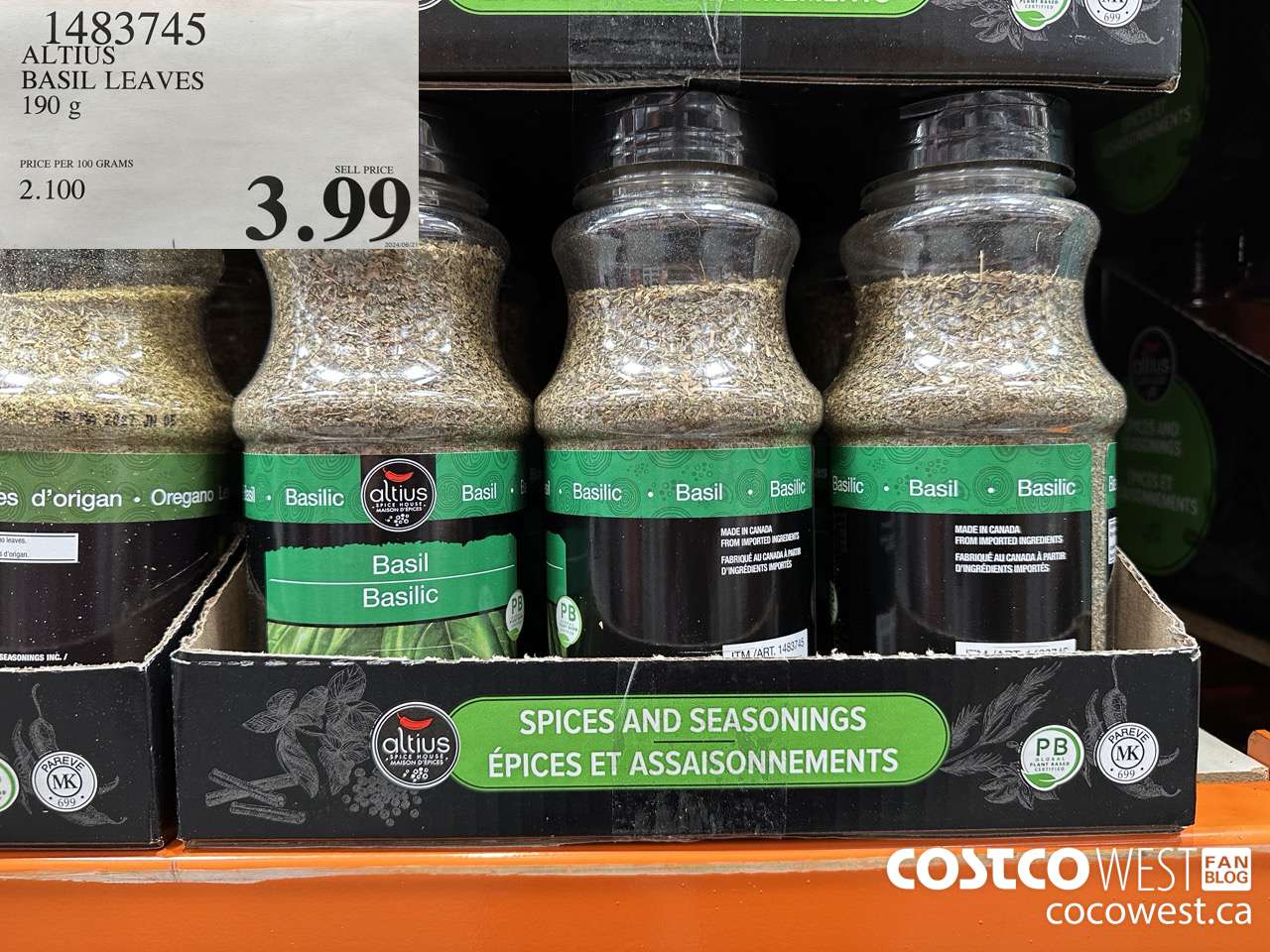 1483745 ALTIUS BASIL LEAVES 190G $3.99
