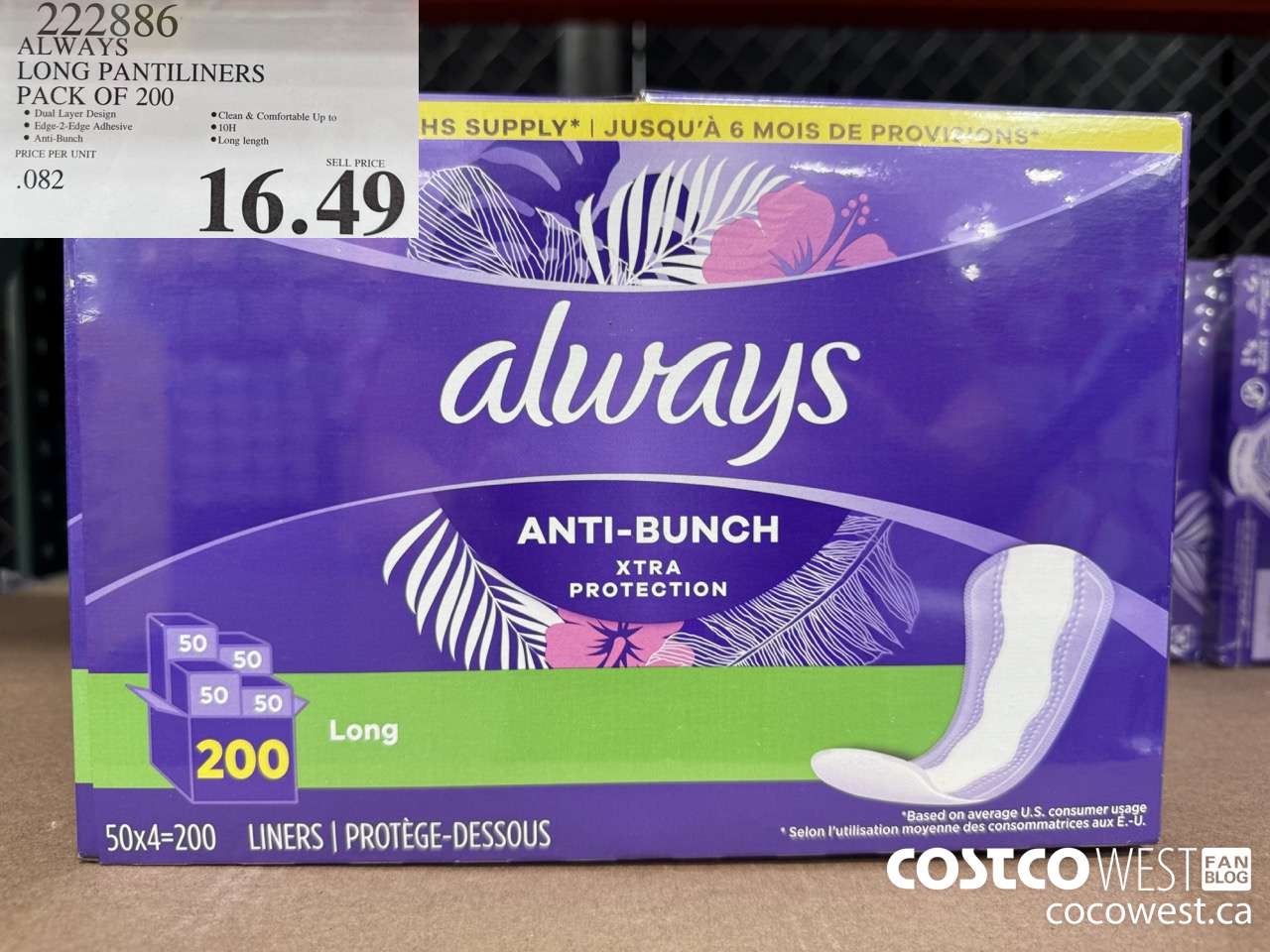 222886 ALWAYS DRI-LINERS LONG PANTILINERS PACK OF 200 $16.49