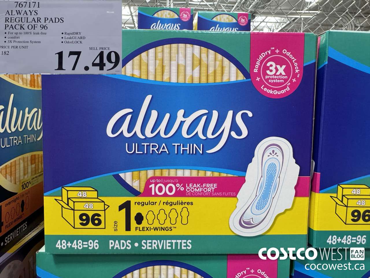 767171 ALWAYS ULTRA THIN PADS REGULAR 96CT $17.49