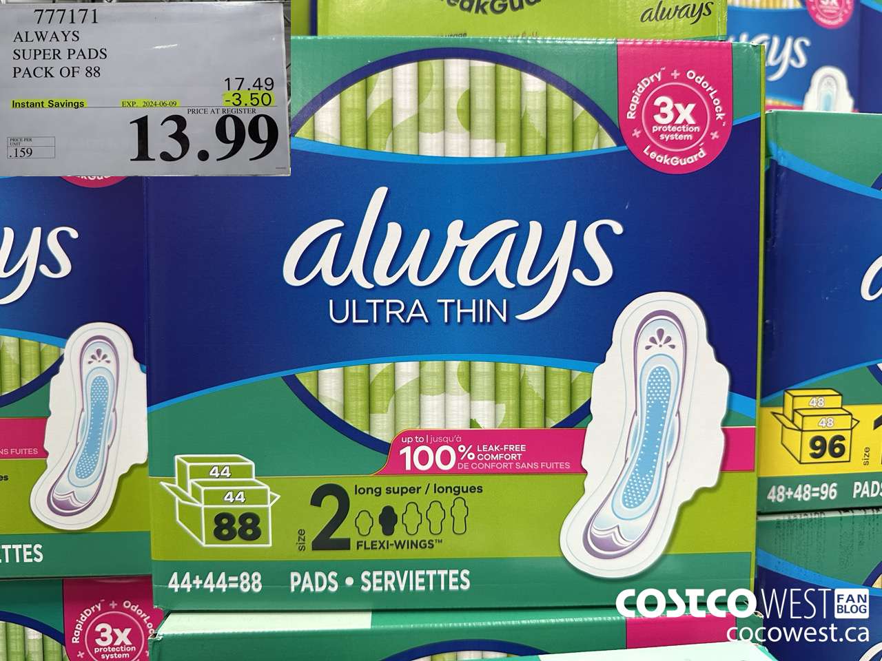 777171 ALWAYS ULTRA THIN PADS SUPER 88CT ($3.50 INSTANT SAVINGS EXPIRES ON 2024-06-09) $13.99