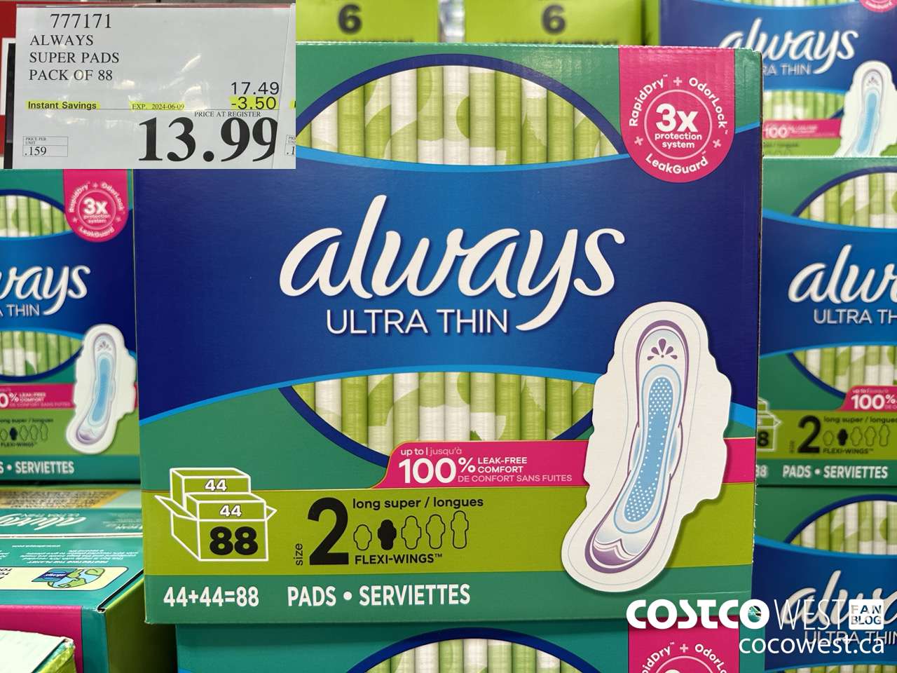 777171 ALWAYS ULTRA THIN PADS SUPER 88CT ($3.50 INSTANT SAVINGS EXPIRES ON 2024-06-09) $13.99