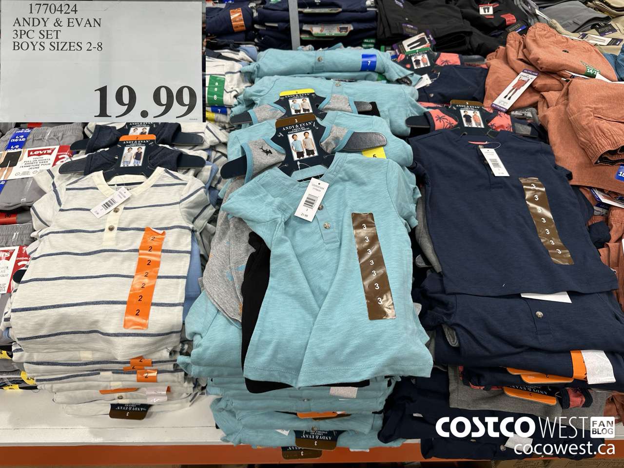 1770424 ANDY & EVAN 3PC SET BOYS SIZES 2-8 $19.99