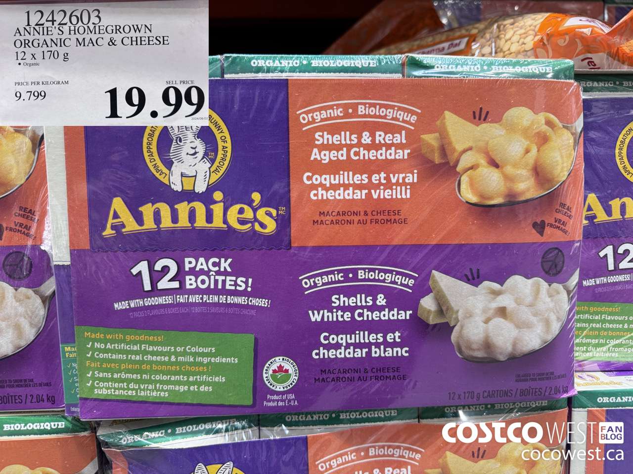 1242603 ANNIE'S HOMEGROWN ORGANIC MAC & CHEESE 12 x 170 g $19.99