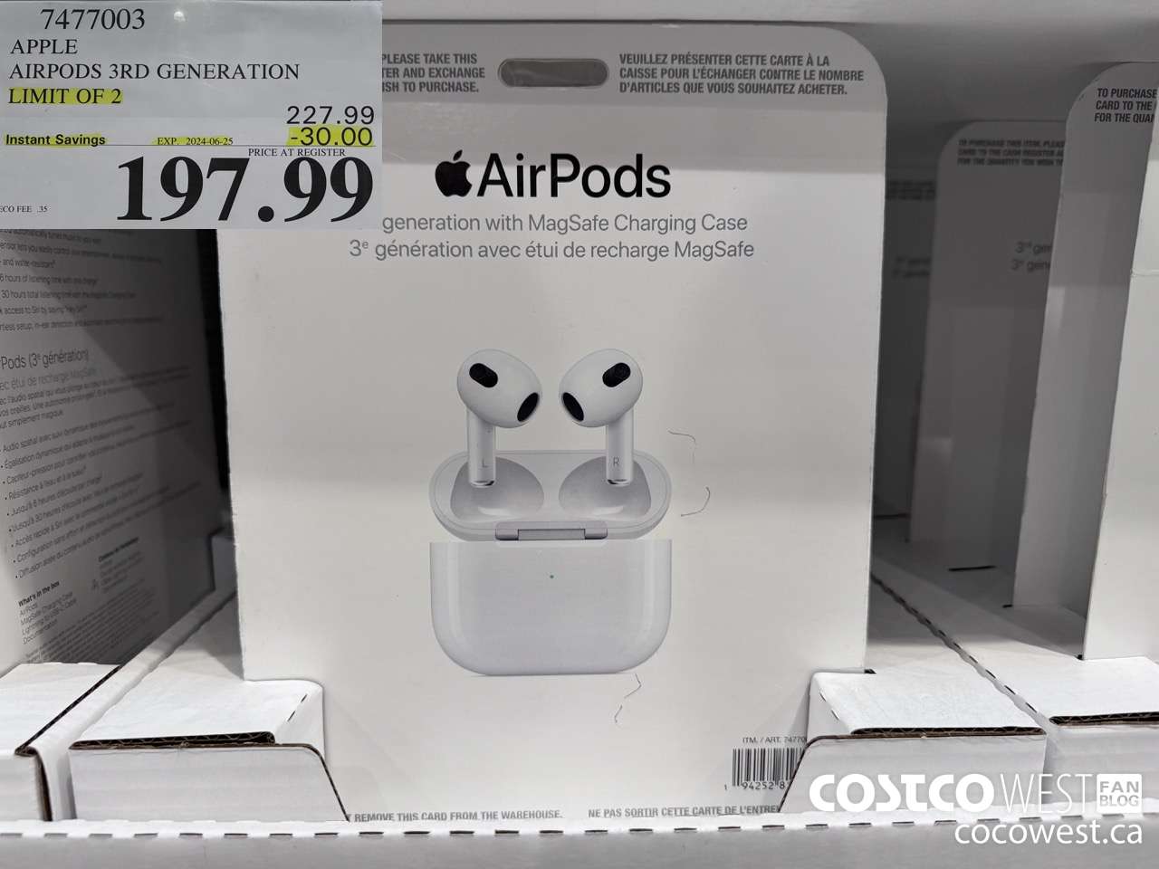 7477003 APPLE AIRPODS 3RD GENERATION ($30.00 INSTANT SAVINGS EXPIRES ON 2024-06-25) $197.99