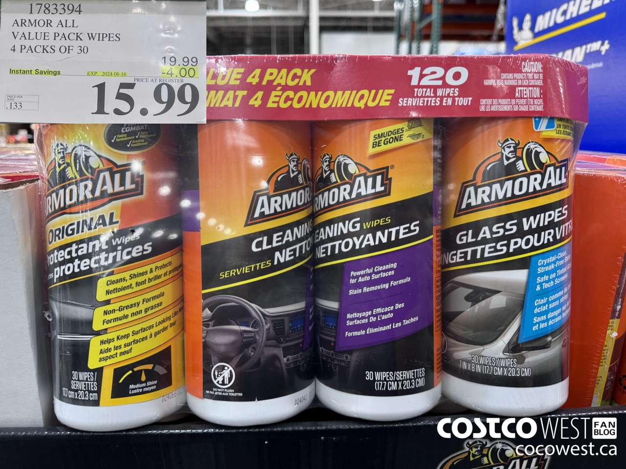 1783394 ARMOR ALL VALUE PACK WIPES 4 PACKS OF 30 ($4.00 INSTANT SAVINGS EXPIRES ON 2024-06-16) $15.99