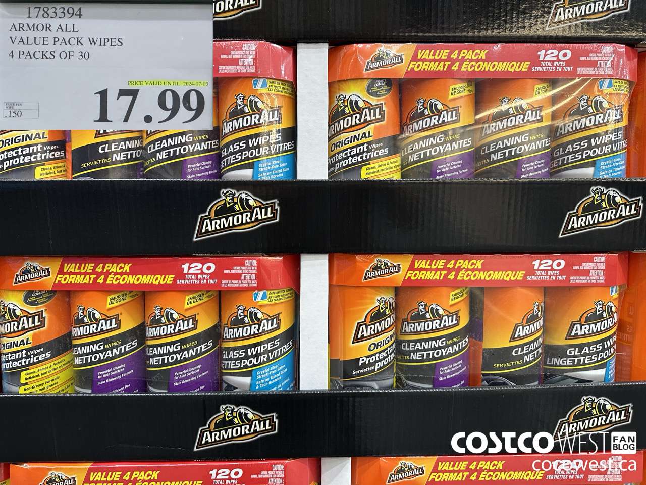 1783394 ARMOR ALL VALUE PACK WIPES 4 PACKS OF 30 (EXPIRES ON 2024-07-03) $17.99