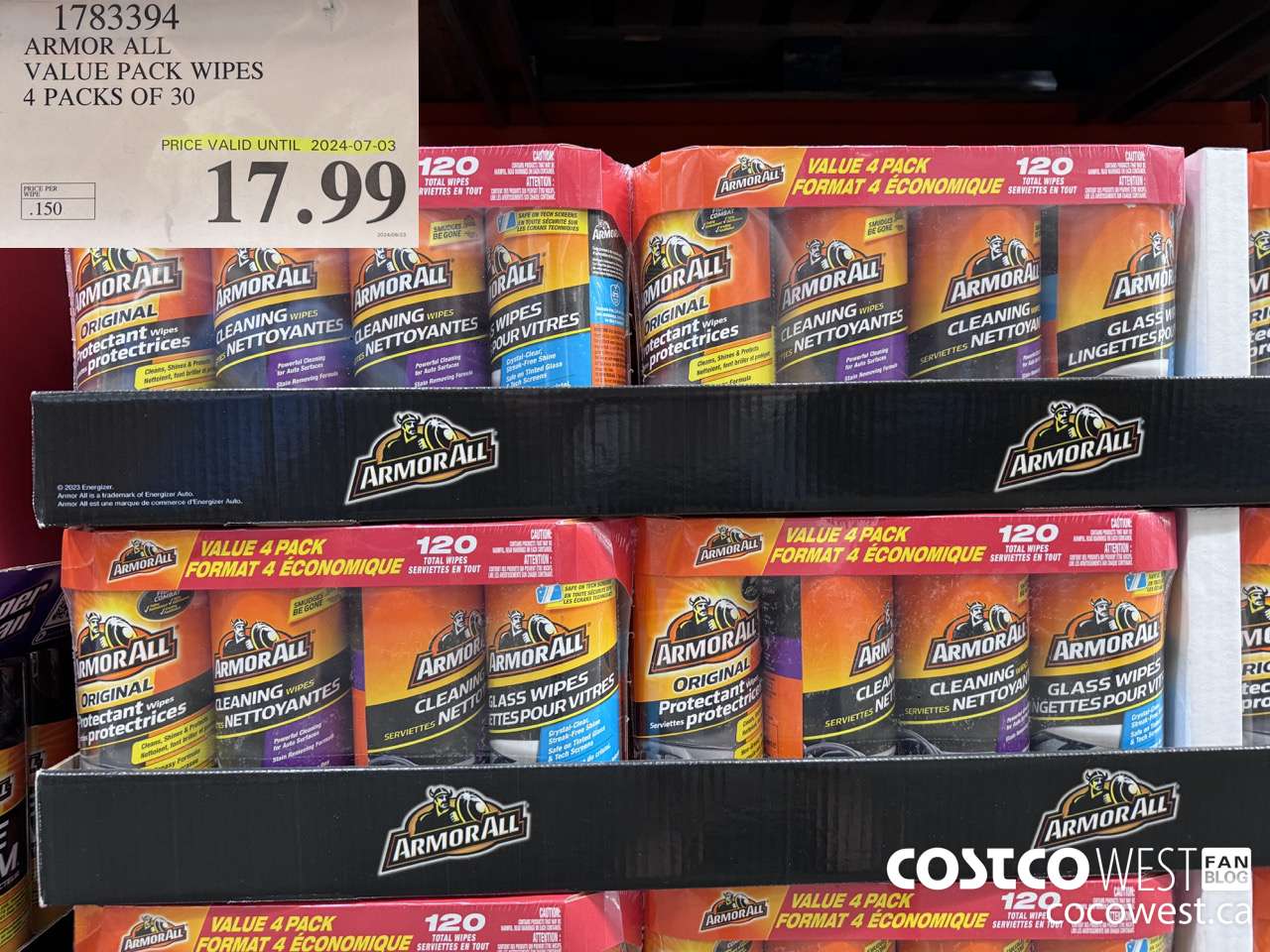 1783394 ARMOR ALL VALUE PACK WIPES 4 PACKS OF 30 (EXPIRES ON 2024-07-03) $17.99