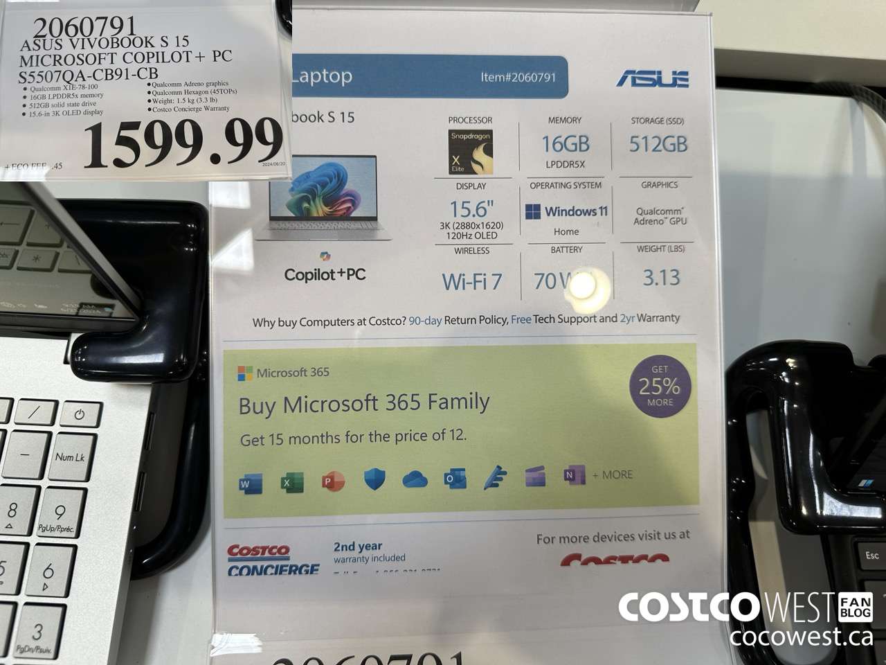 2060791 ASUS VIVOBOOK S 15 MICROSOFT COPILOT + PC S5507QA-CB91-CB $1599.99