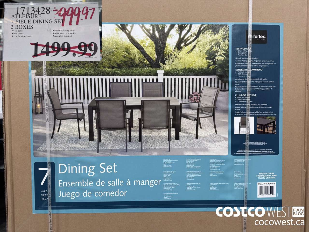 1713428 ATLEISURE 7 PIECE DINING SET 2 BOXES $999.97