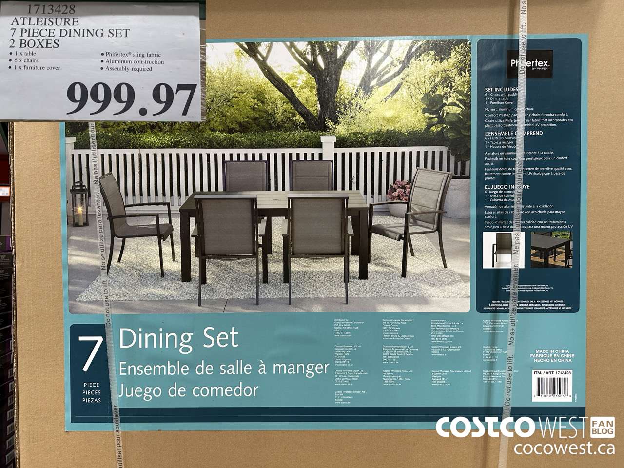 1713428 ATLEISURE 7 PIECE DINING SET 2 BOXES $999.97