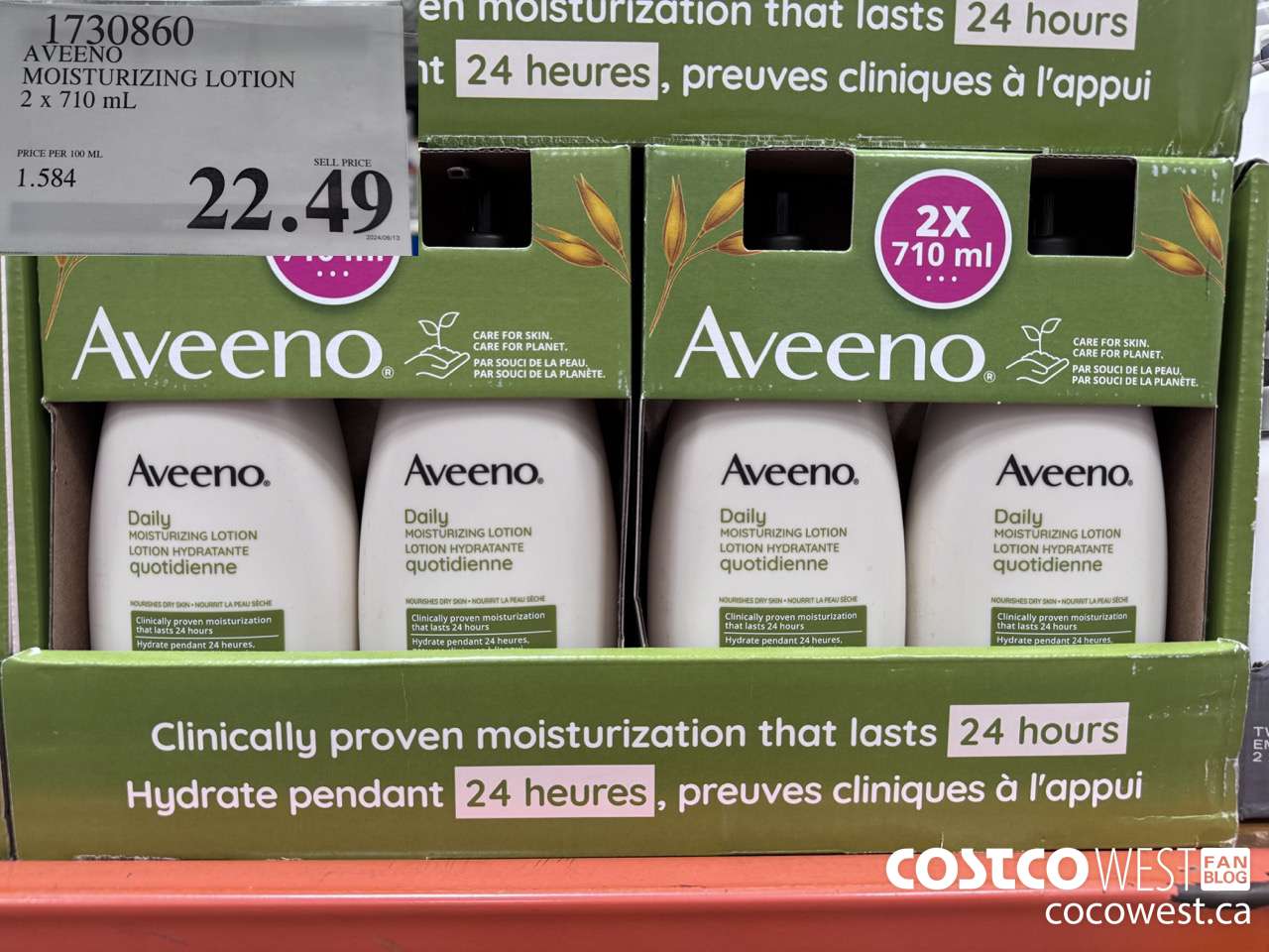 1730860 AVEENO MOISTURIZING LOTION 2 X 710ML $22.49