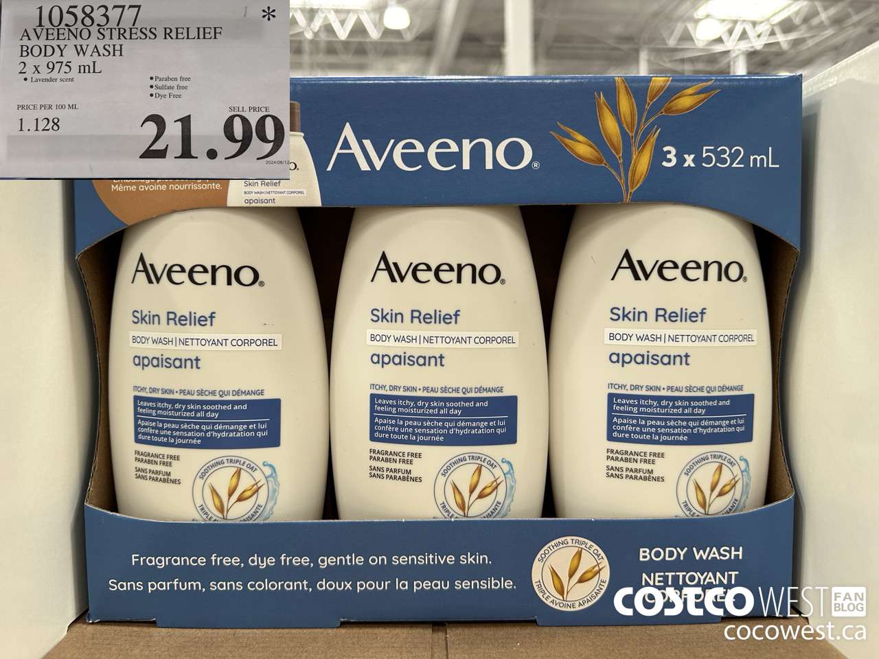 1058377 AVEENO STRESS RELIEF BODY WASH 2 X 975 ML $21.99