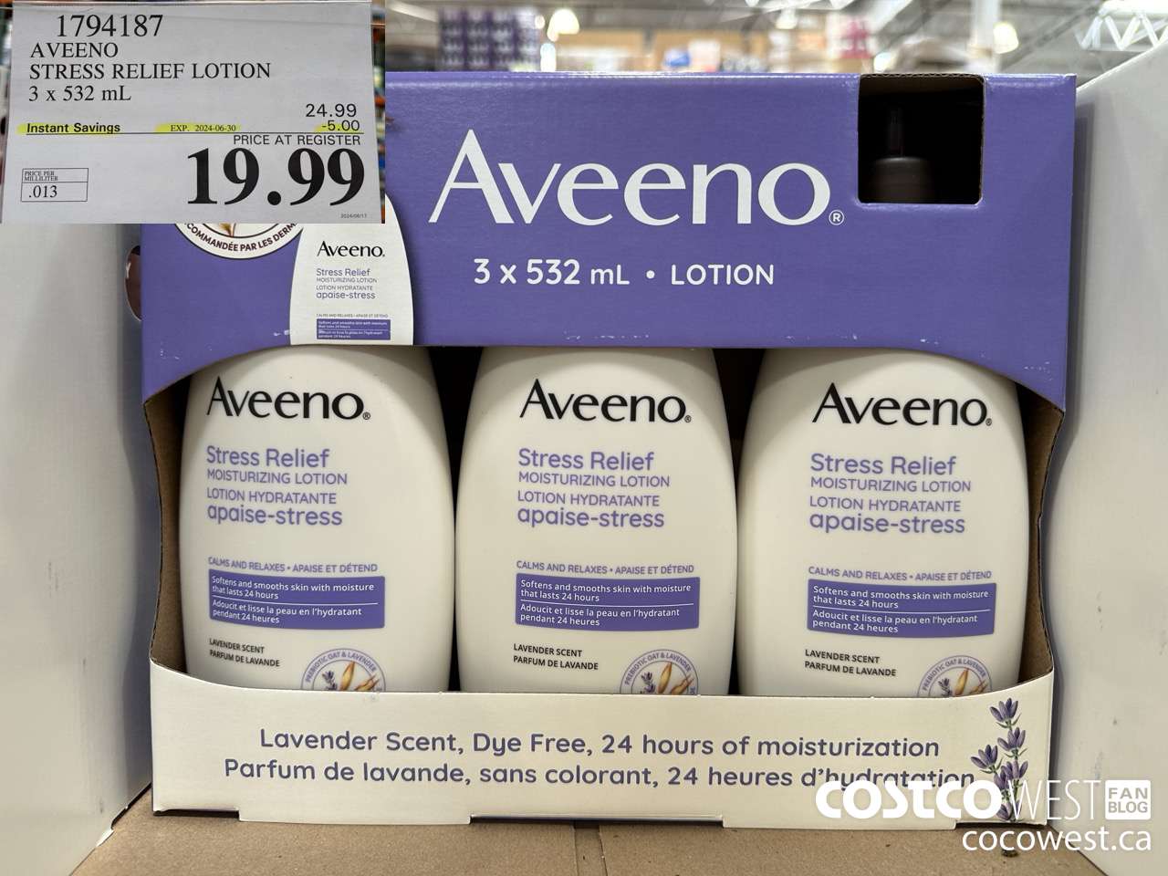 1794187 AVEENO STRESS RELIEF LOTION 3 X 532 ML ($5.00 INSTANT SAVINGS EXPIRES ON 2024-06-30) $19.99