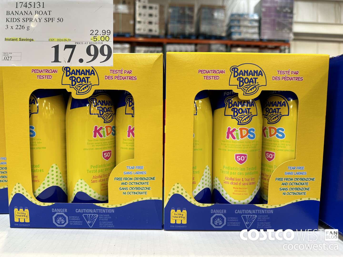 1745131 BANANA BOAT KIDS SPRAY SPF 50 3 X 226 G ($5.00 INSTANT SAVINGS EXPIRES ON 2024-06-30) $17.99