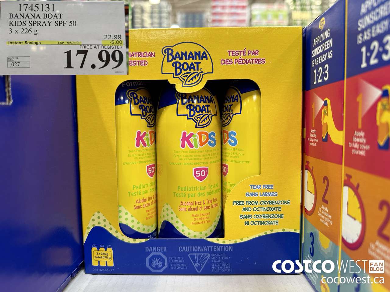 1745131 BANANA BOAT KIDS SPRAY SPF 50 3 X 226 G ($5.00 INSTANT SAVINGS EXPIRES ON 2024-07-07) $17.99
