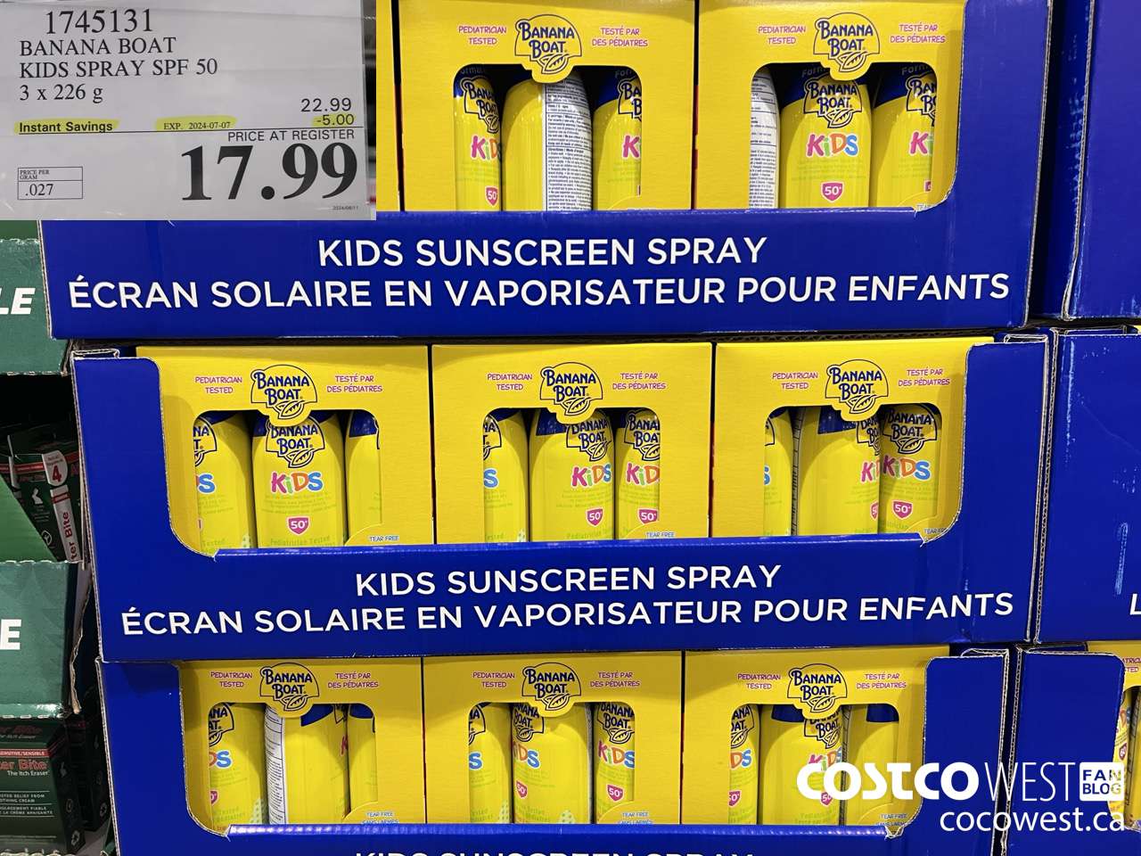 1745131 BANANA BOAT KIDS SPRAY SPF 50 3 X 226 G ($5.00 INSTANT SAVINGS EXPIRES ON 2024-07-07) $17.99