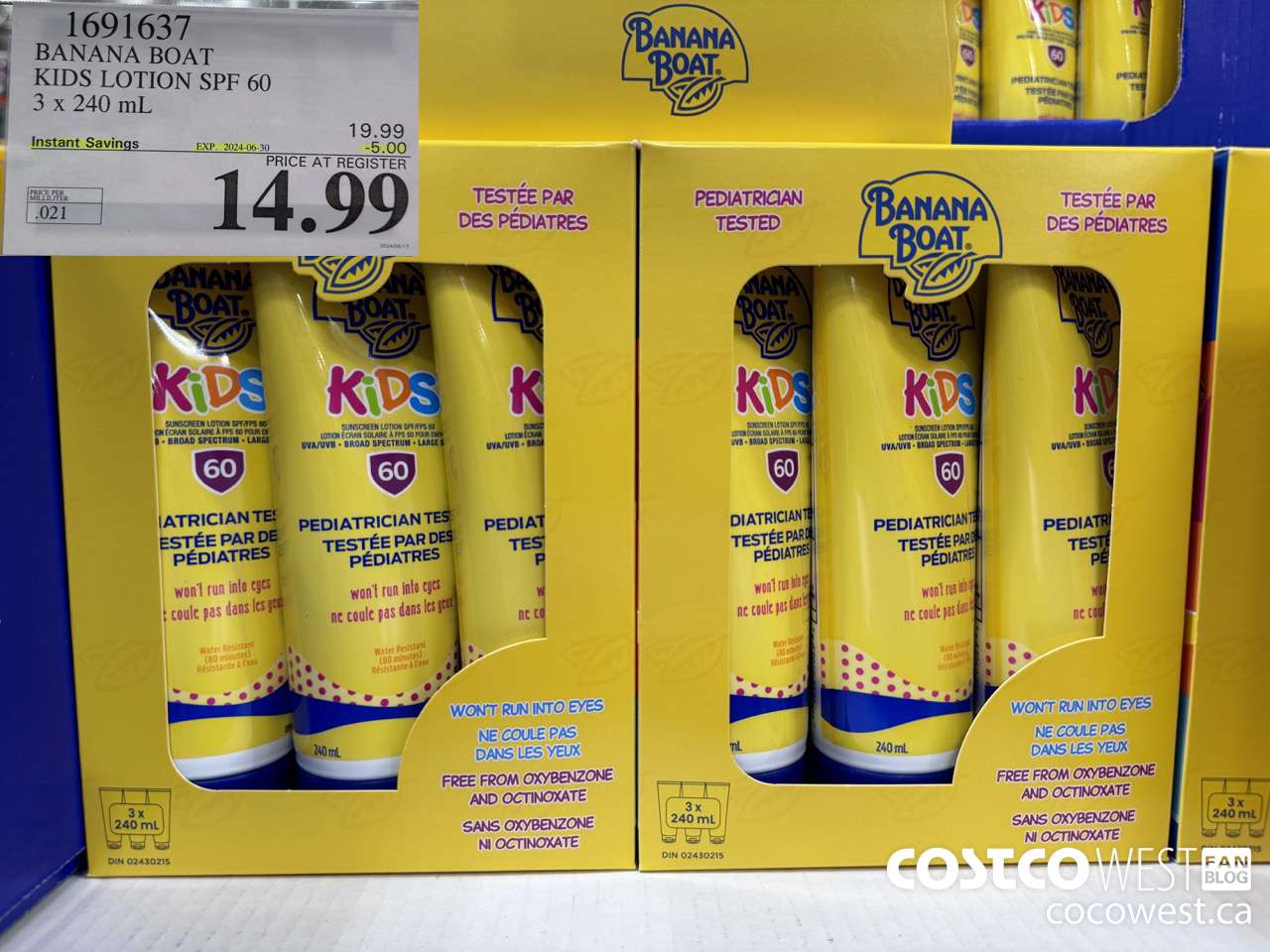 1691637 BANANA BOAT KIDS SUNSCREEN LOTION SPF60 3 x 240mL ($5.00 INSTANT SAVINGS EXPIRES ON 2024-06-30) $14.99
