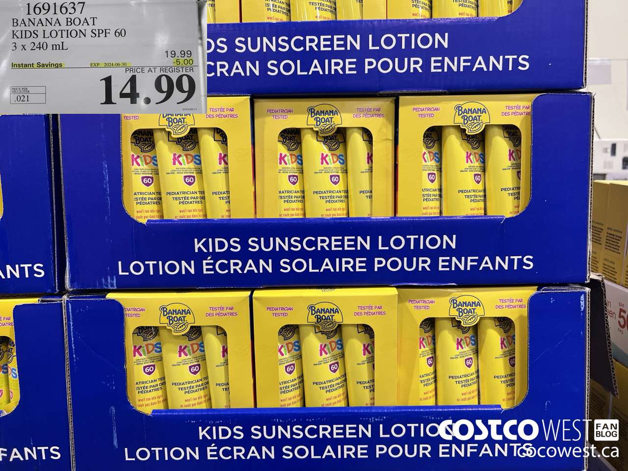 1691637 BANANA BOAT KIDS SUNSCREEN LOTION SPF60 3 x 240mL ($5.00 INSTANT SAVINGS EXPIRES ON 2024-06-30) $14.99