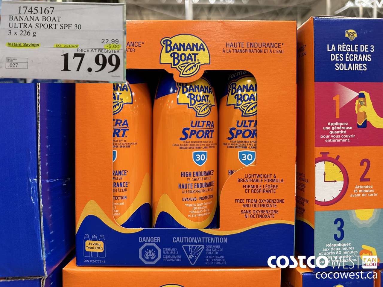 1745167 BANANA BOAT ULTRA SPORT SPF 30 3 X 226 G ($5.00 INSTANT SAVINGS EXPIRES ON 2024-06-30) $17.99