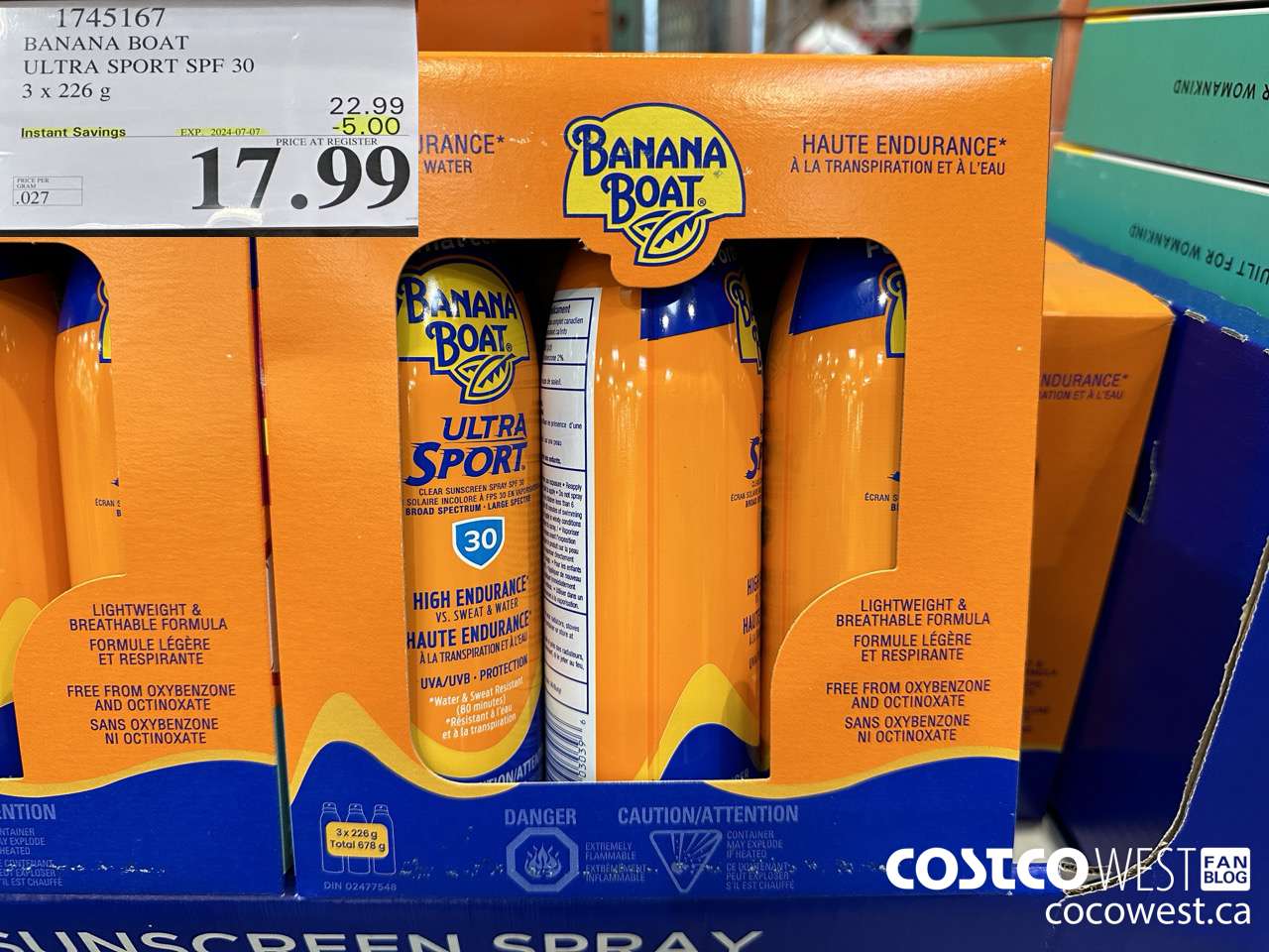 1745167 BANANA BOAT ULTRA SPORT SPF 30 3 X 226 G ($5.00 INSTANT SAVINGS EXPIRES ON 2024-07-07) $17.99