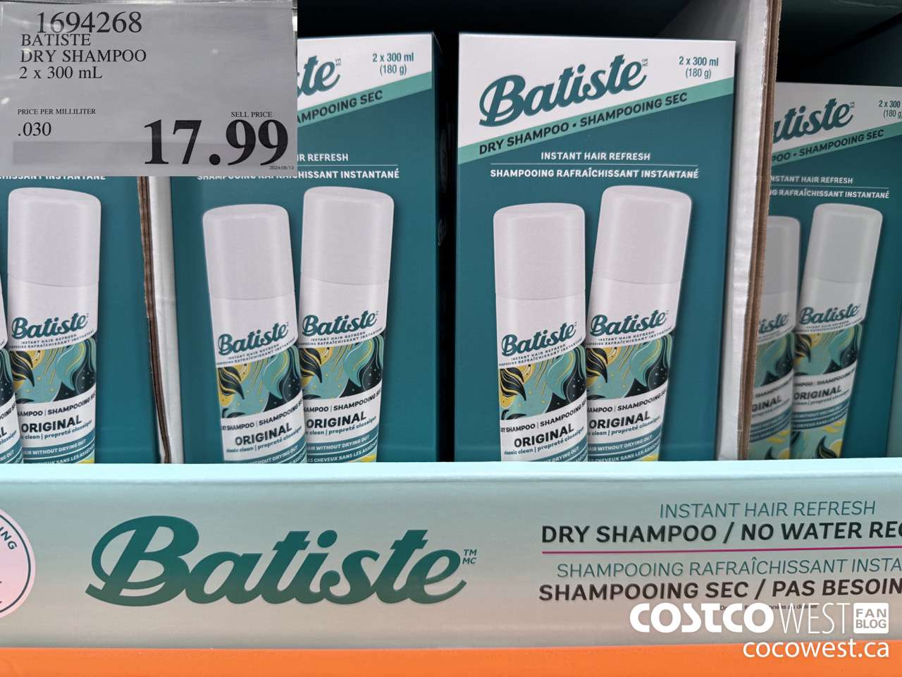 1694268 BATISTE DRY SHAMPOO 2 X 300 ML $17.99