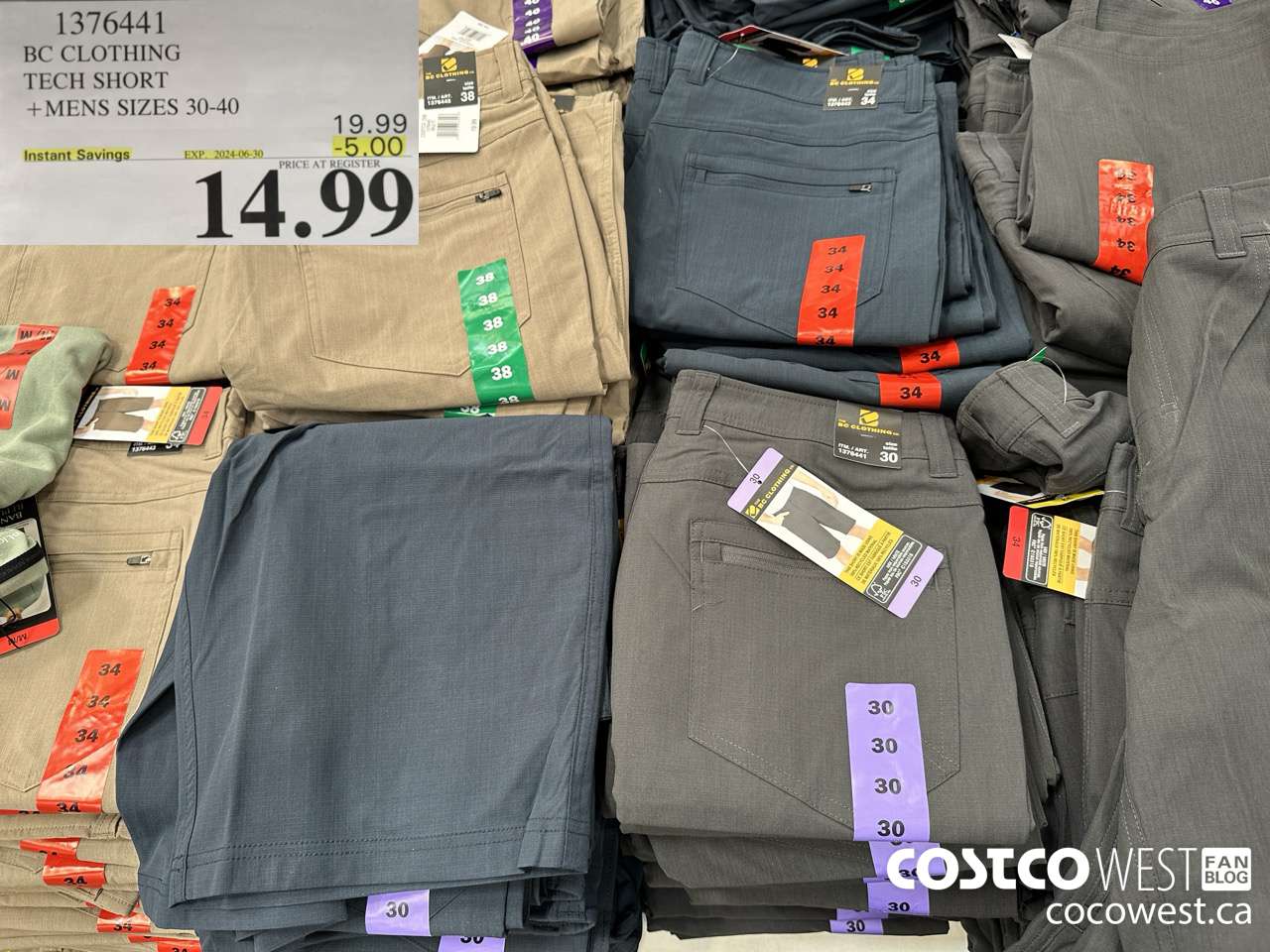 1376441 BC CLOTHING BC TECH SHORT MENS SIZES 30-40 ($5.00 INSTANT SAVINGS EXPIRES ON 2024-06-30) $14.99