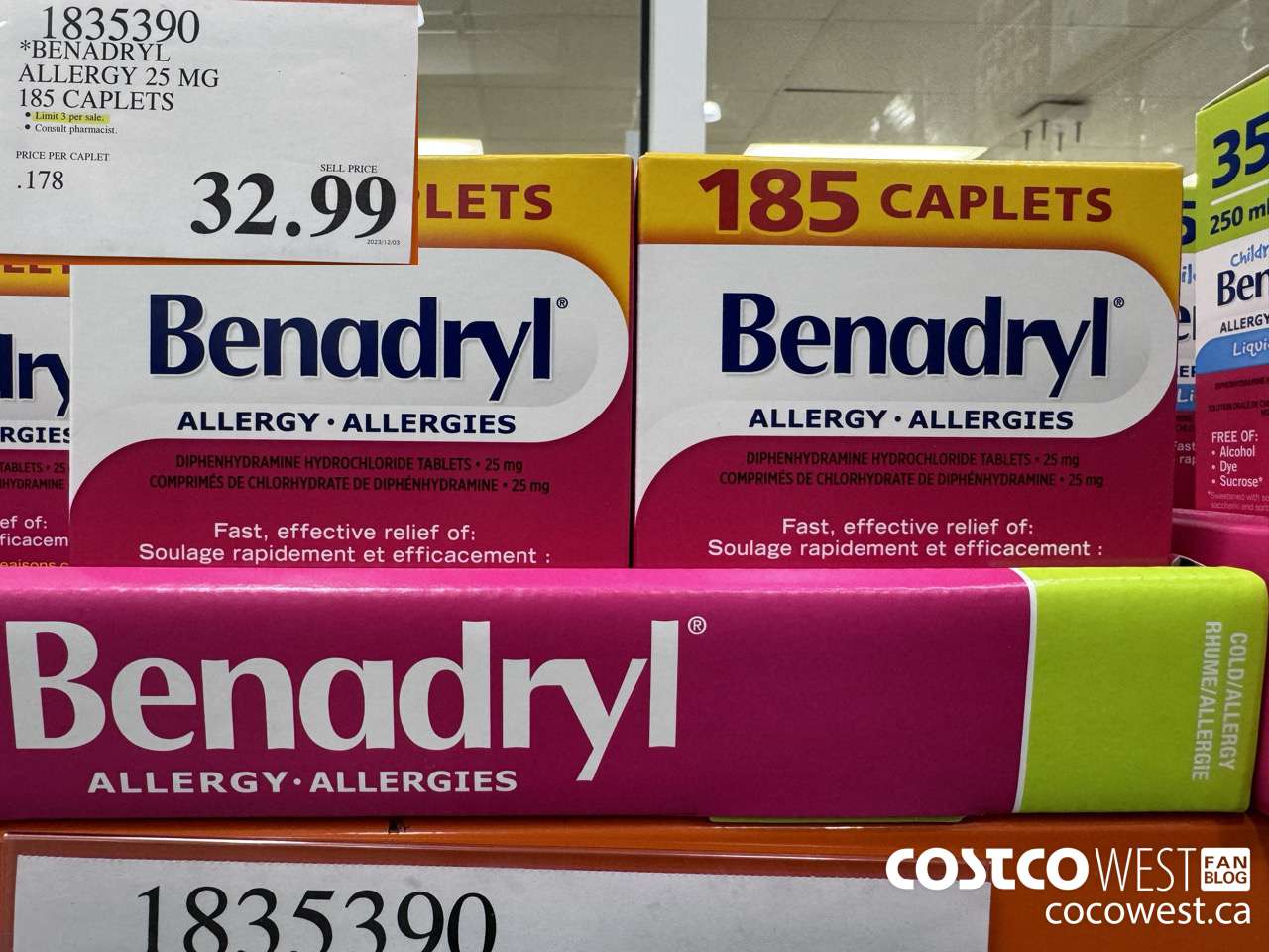 1835390 BENADRYL ALLERGY 25 MG 185 CAPLETS $32.99