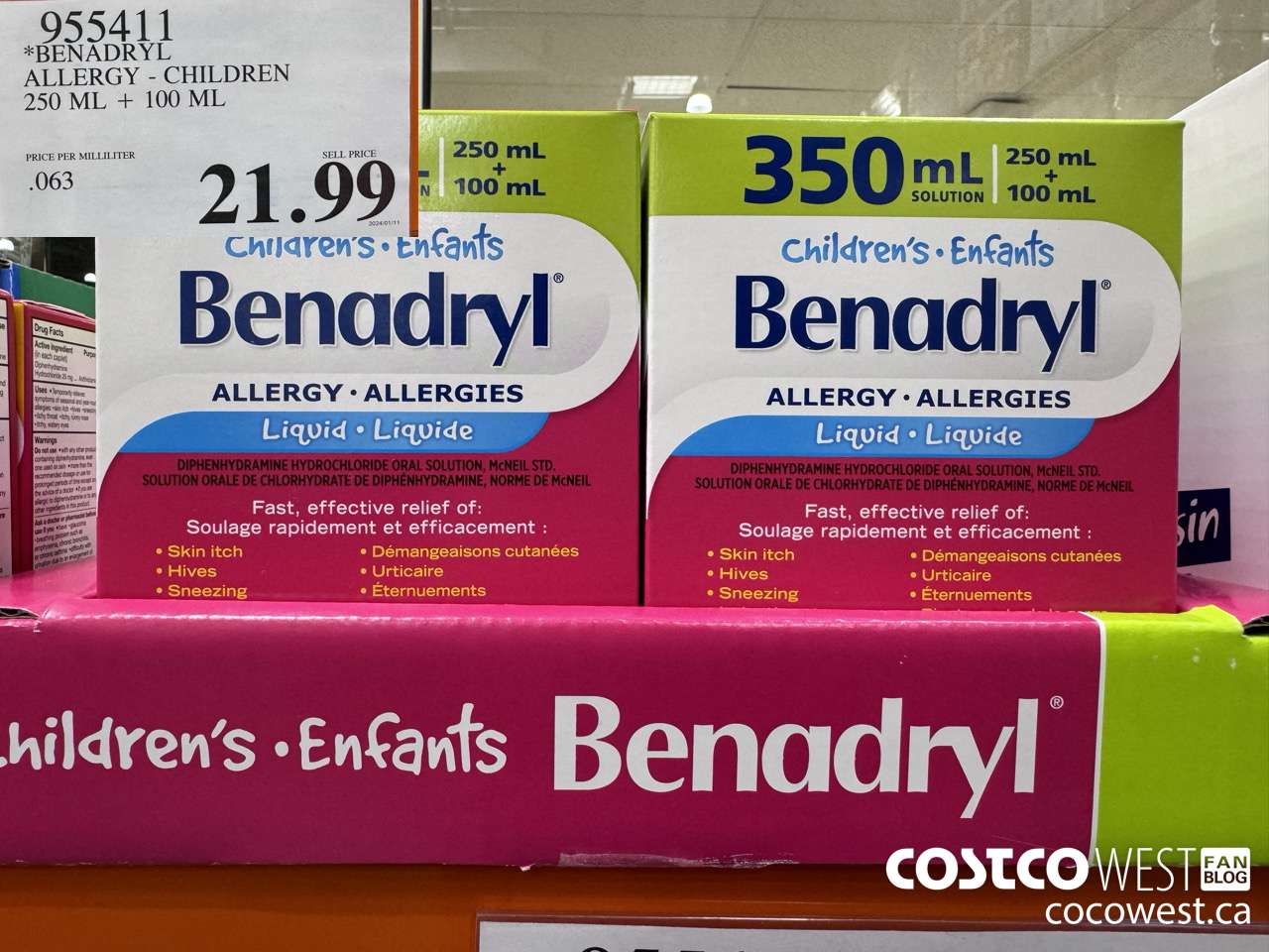 955411 BENADRYL ALLERGY FOR CHILDREN 250 ml+ 100 ml $21.99