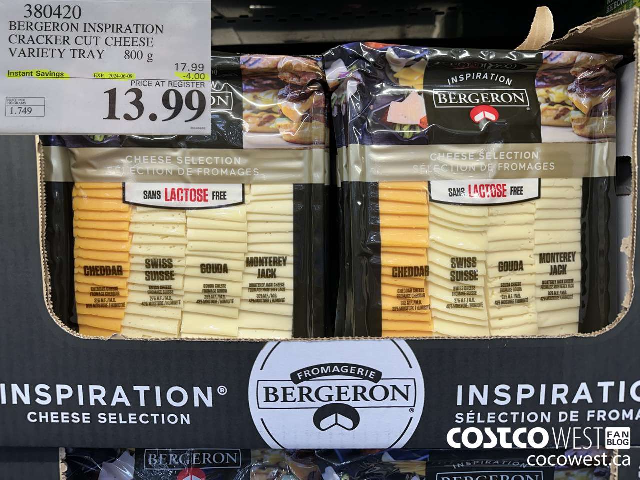 380420 BERGERON INSPIRATION CRACKER CUT CHEESE VARIETY TRAY 800g ($4.00 INSTANT SAVINGS EXPIRES ON 2024-06-09) $13.99