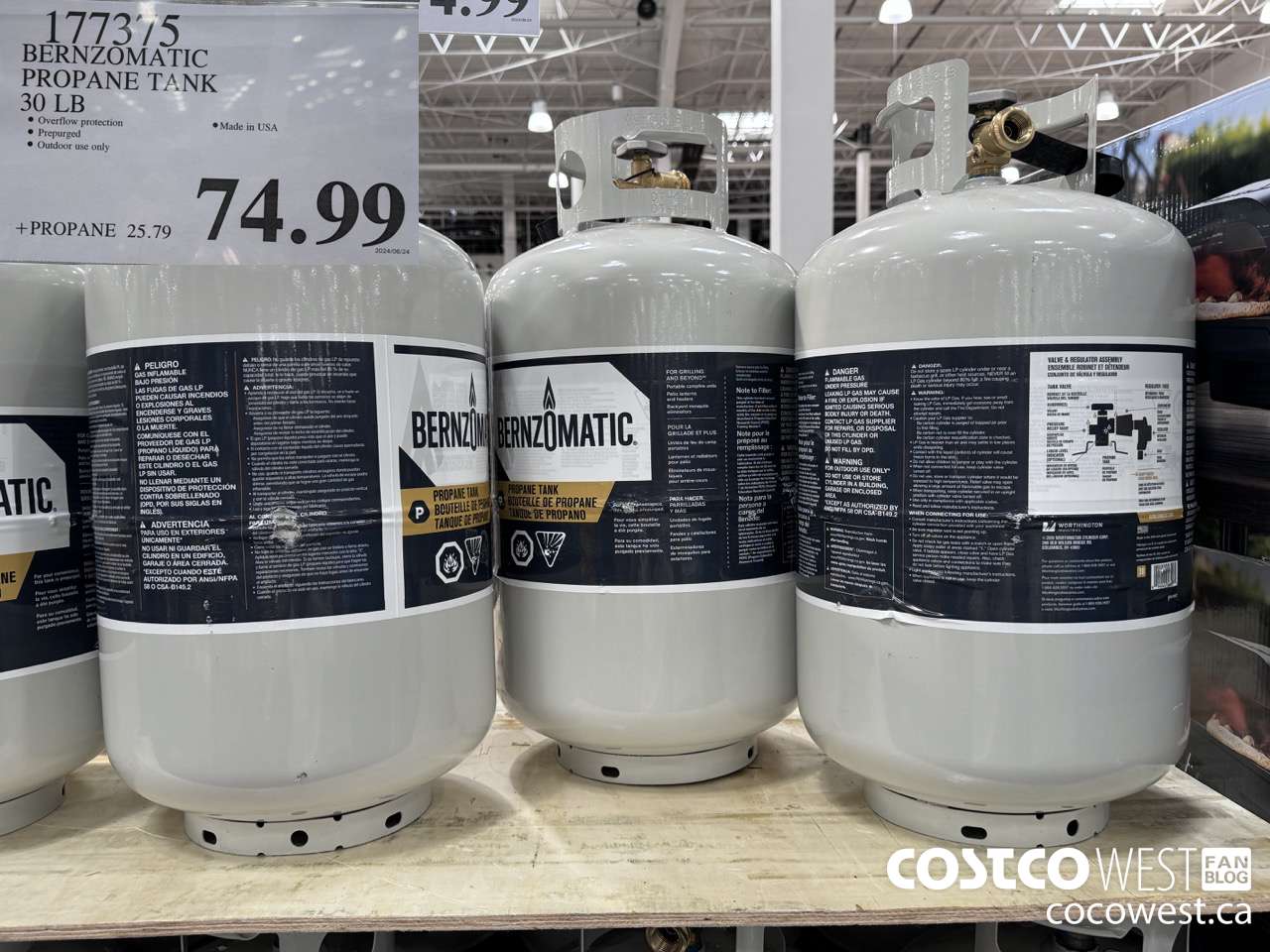 177375 BERNZOMATIC PROPANE TANK 30 LB $74.99