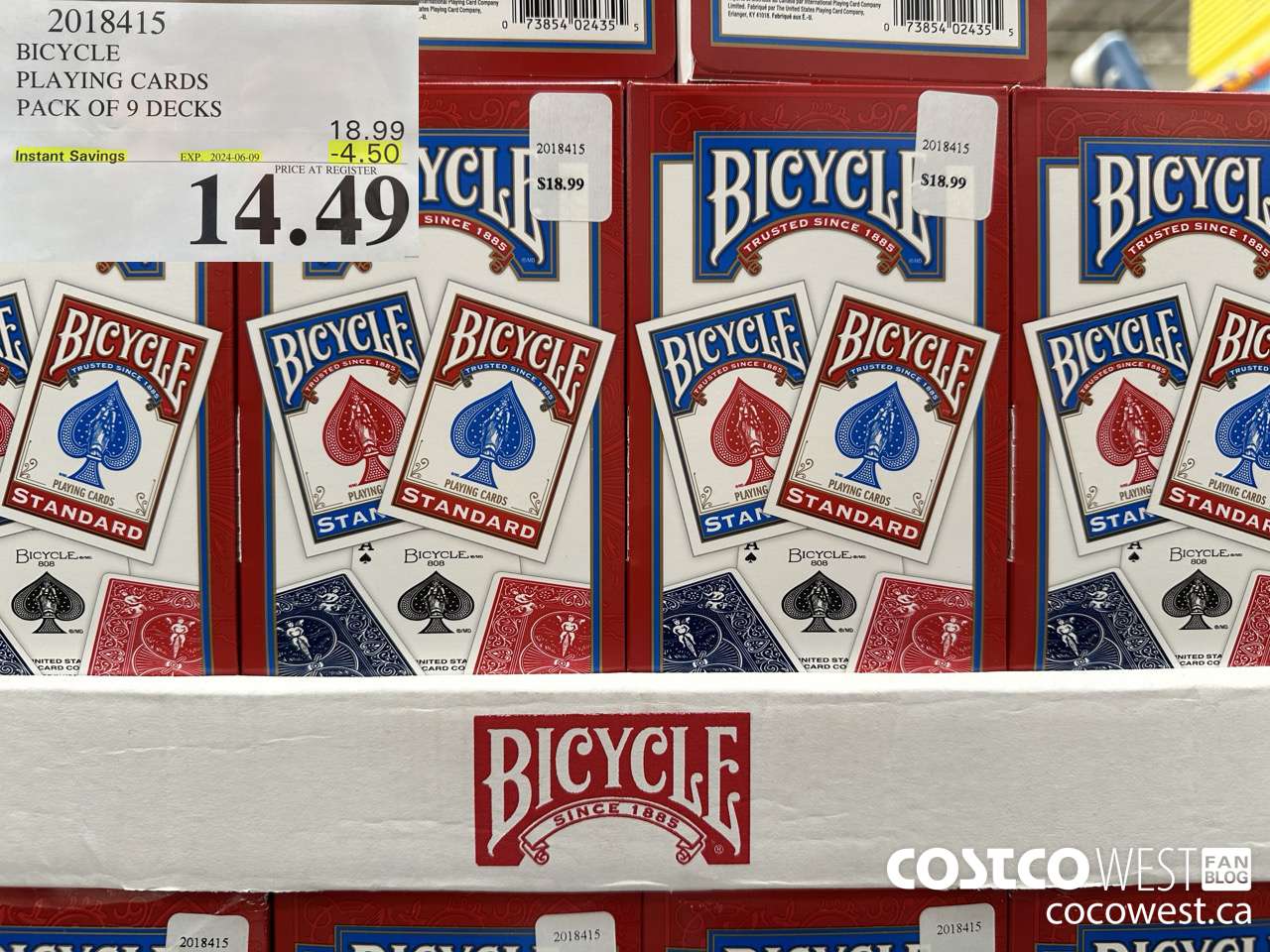 2018415 BICYCLE PLAYING CARDS PACK OF 9 DECKS ($4.50 INSTANT SAVINGS EXPIRES ON 2024-06-09) $14.49