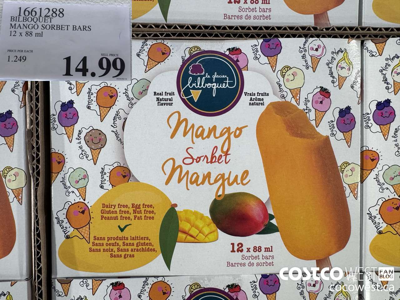 1661288 BILBOQUET MANGO SORBET BARS 12 X 88 ML $14.99
