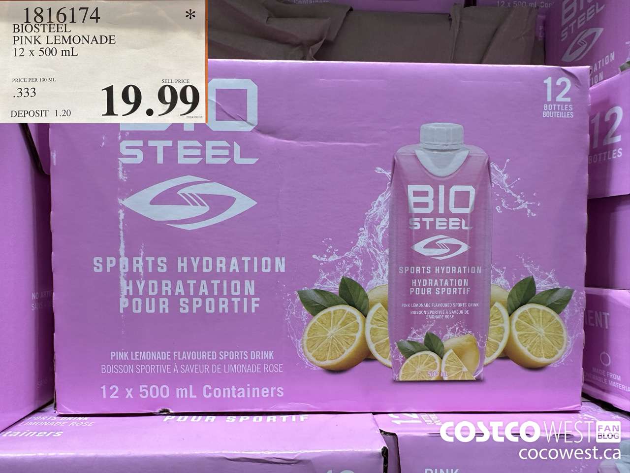 1816174 BIOSTEEL PINK LEMONADE 12 X 500ML $19.99