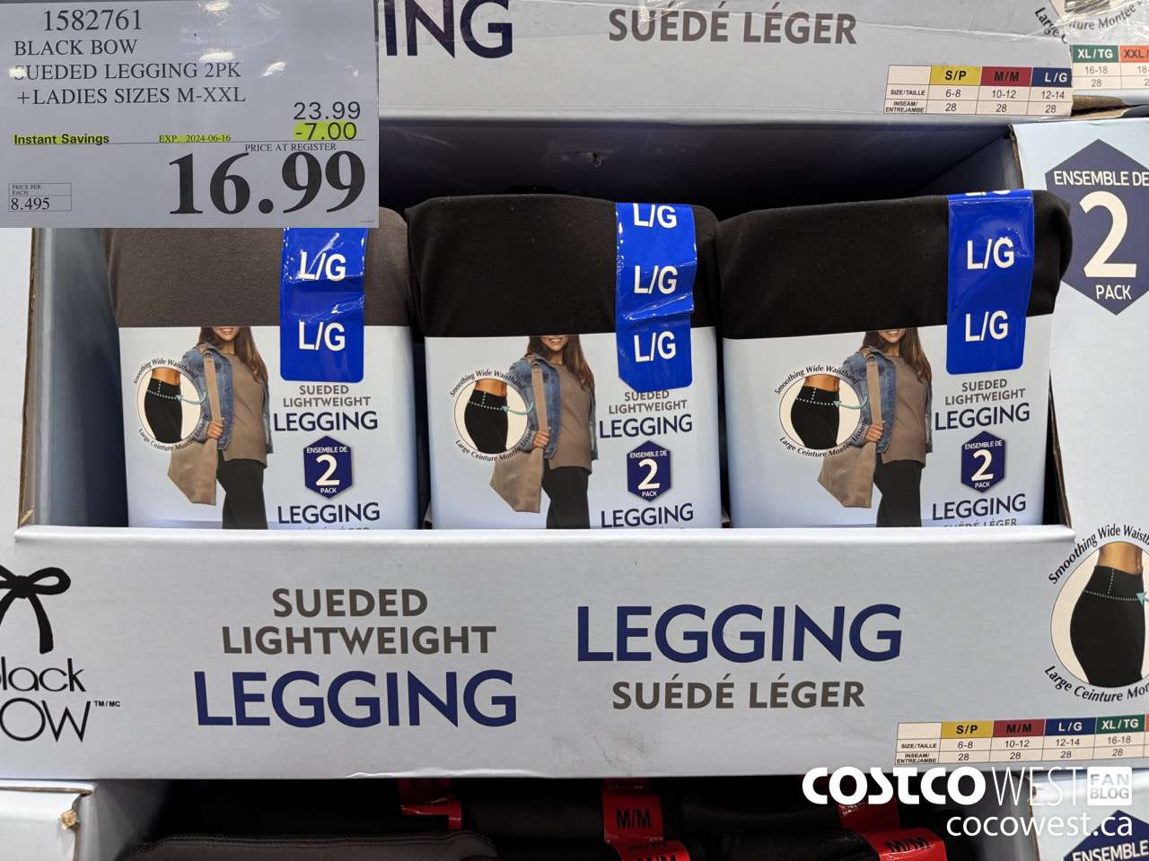 1582761 BLACK BOW SUEDED LEGGINGS 2PK LADIES SIZES M-XXL ($7.00 INSTANT SAVINGS EXPIRES ON 2024-06-16) $16.99