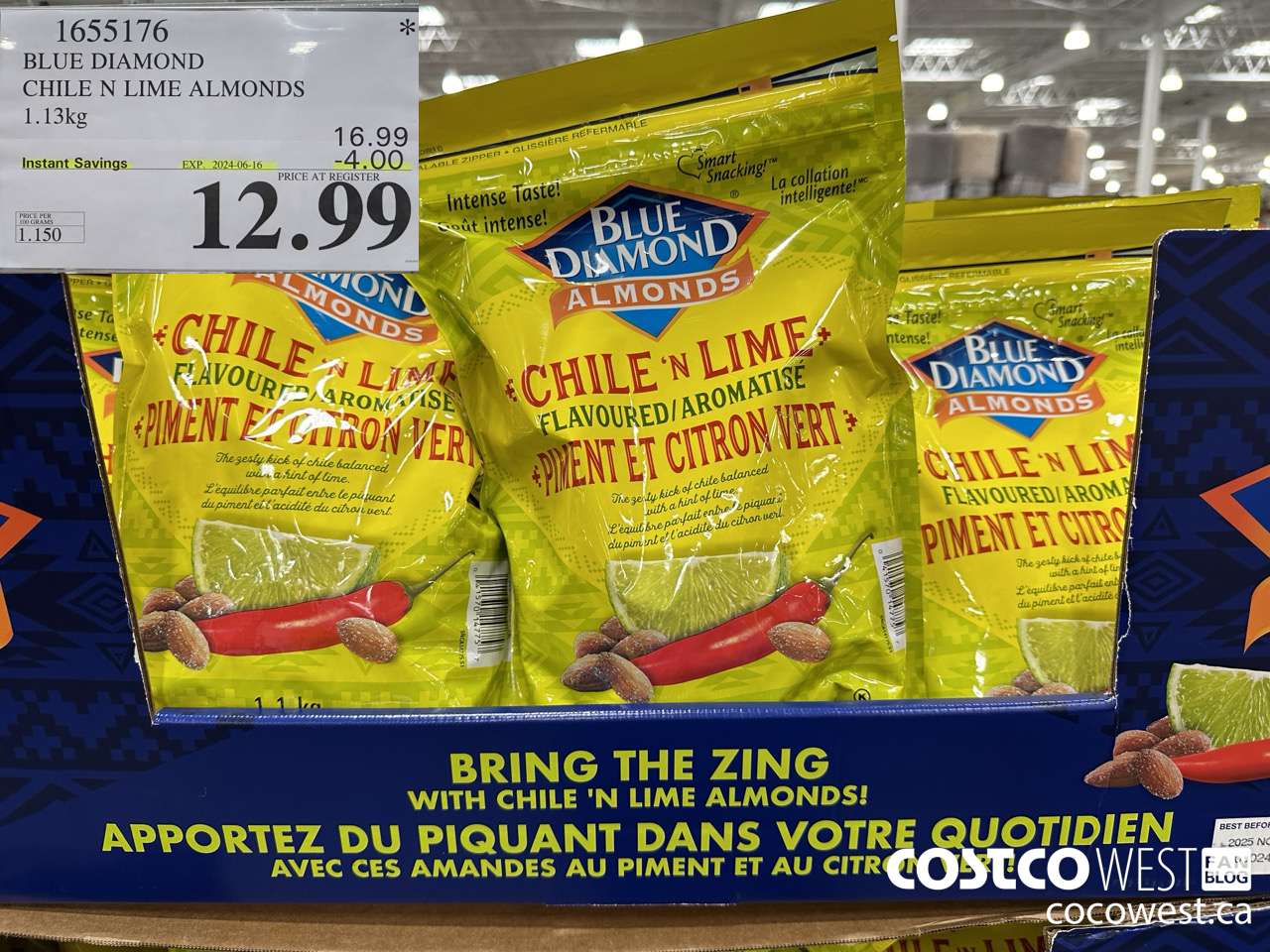 1655176 BLUE DIAMOND CHILE N LIME ALMONDS 1.13KG ($4.00 INSTANT SAVINGS EXPIRES ON 2024-06-16) $12.99