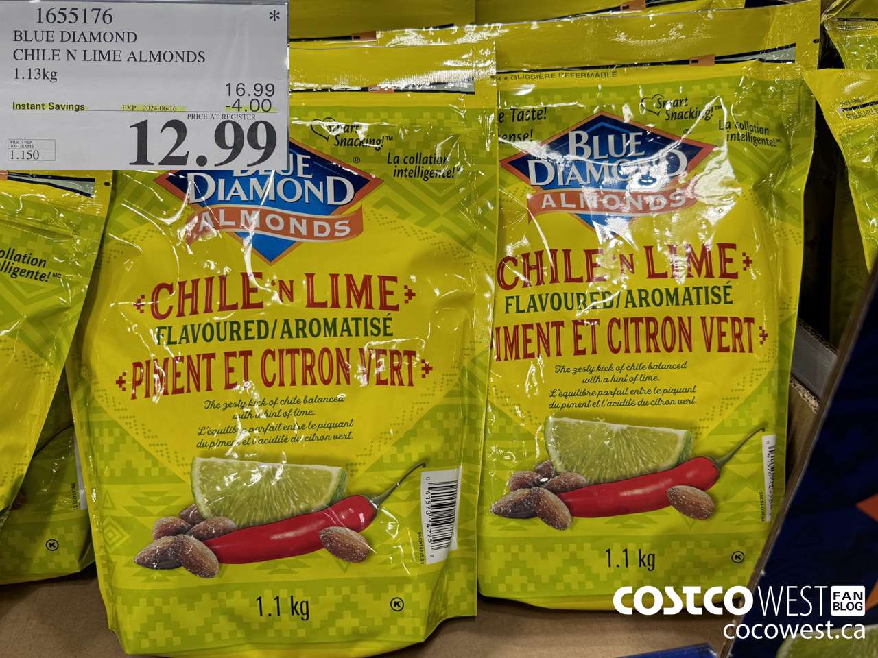 1655176 BLUE DIAMOND CHILE N LIME ALMONDS 1.13KG ($4.00 INSTANT SAVINGS EXPIRES ON 2024-06-16) $12.99