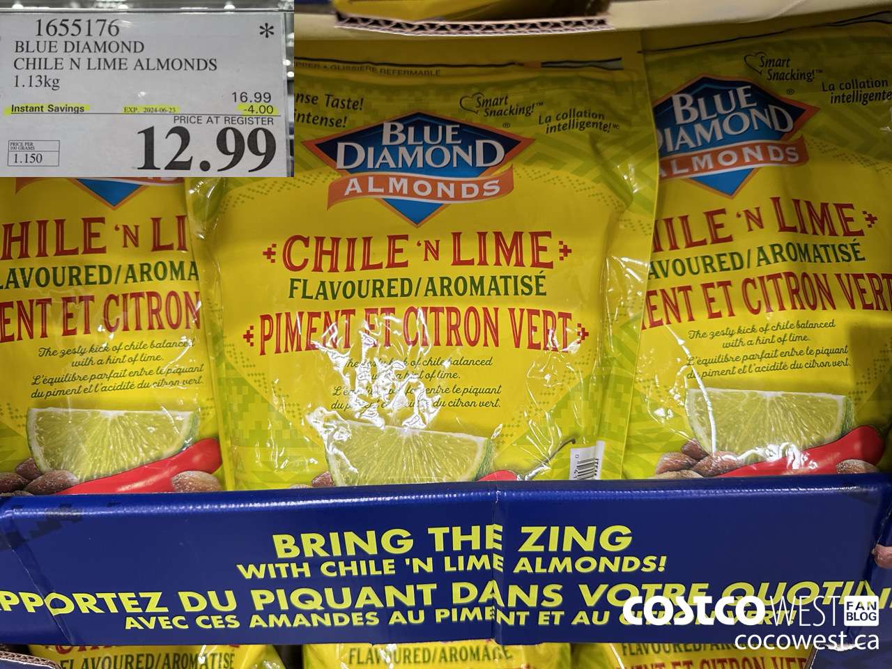 1655176 BLUE DIAMOND CHILE N LIME ALMONDS 1.13KG ($4.00 INSTANT SAVINGS EXPIRES ON 2024-06-23) $12.99