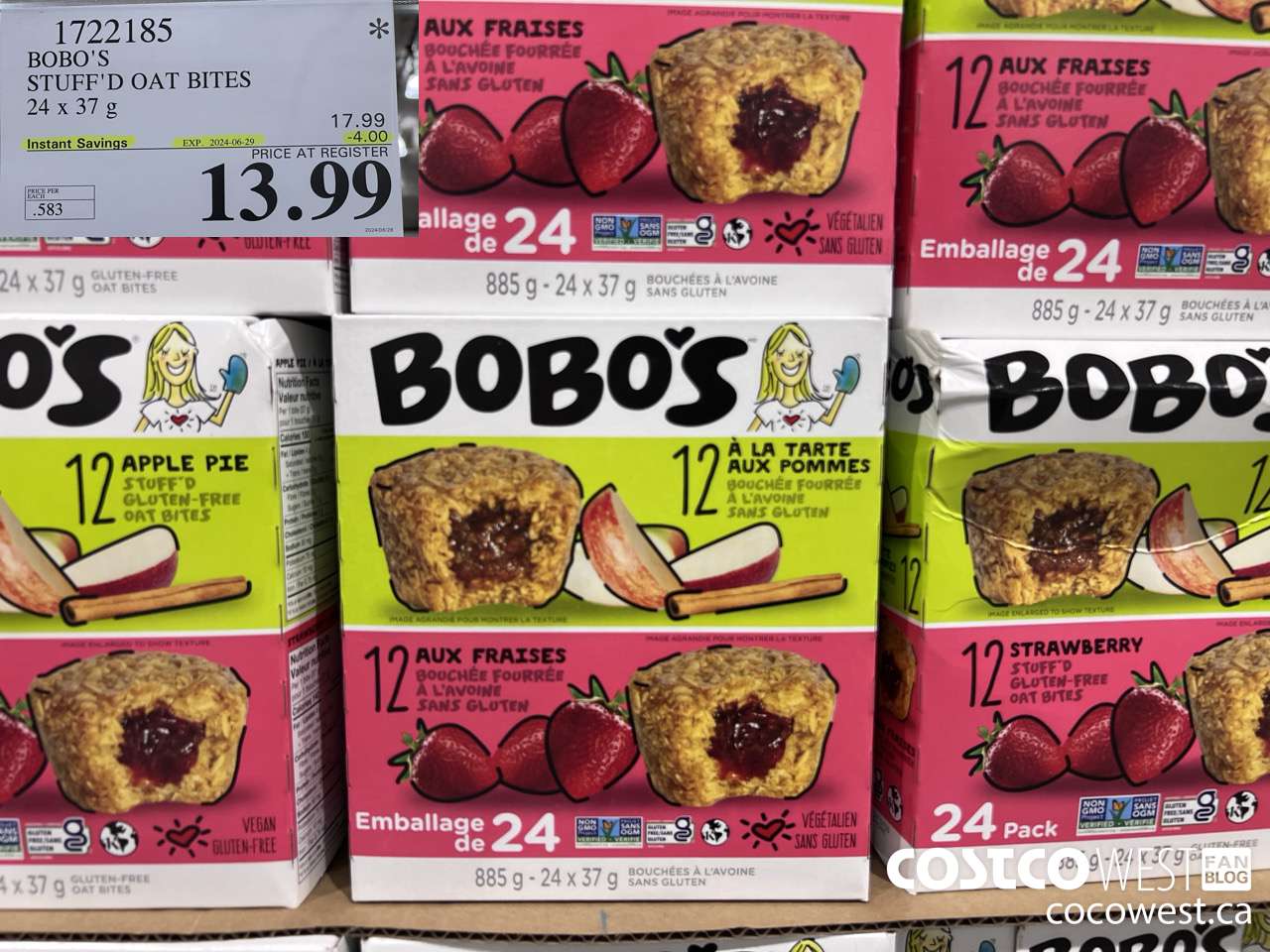 1722185 BOBO'S STUFFED OAT BITES 24 X 37 G ($4.00 INSTANT SAVINGS EXPIRES ON 2024-06-29) $13.99