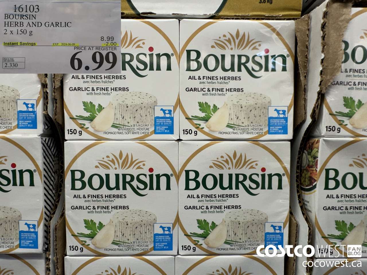 16103 BOURSIN HERB AND GARLIC 2 x 150 g ($2.00 INSTANT SAVINGS EXPIRES ON 2024-06-09) $6.99