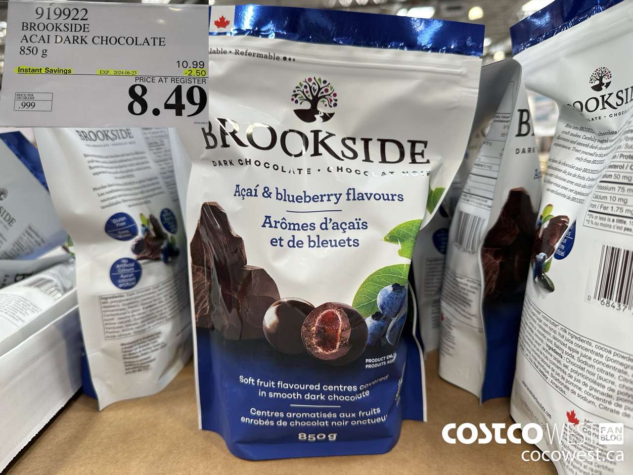 919922 BROOKSIDE ACAI DARK CHOCOLATE 850 g ($2.50 INSTANT SAVINGS EXPIRES ON 2024-06-23) $8.49