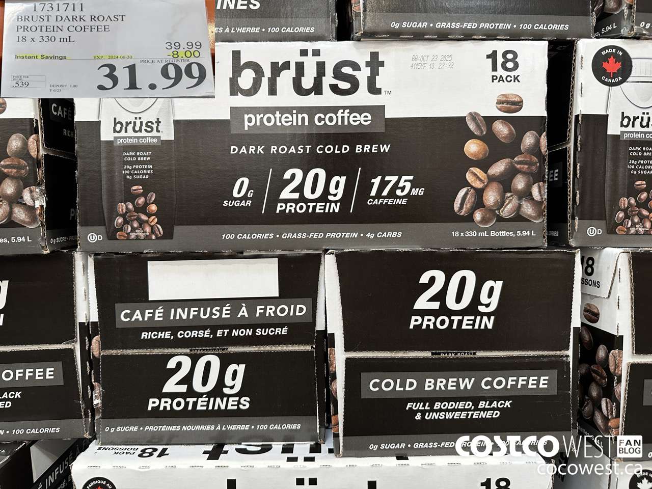 1713711 BRUST DARK ROAST PROTEIN COFFEE 18 X 330 ML ($8.00 INSTANT SAVINGS EXPIRES ON 2024-06-30) $31.99