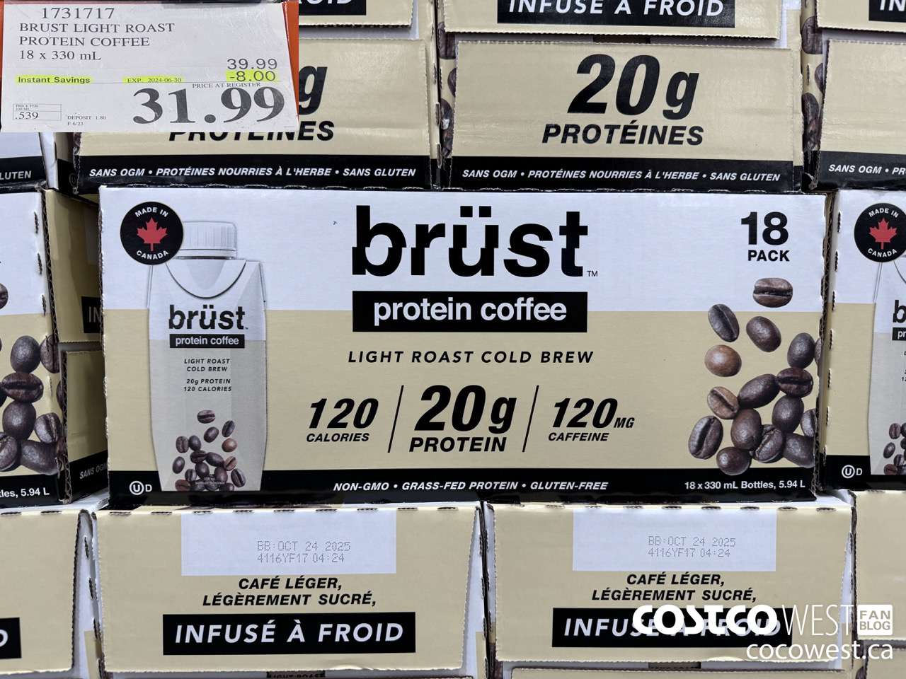 1731717 BRUST LIGHT ROAST PROTEIN COFFEE 18 X 330 ML ($8.00 INSTANT SAVINGS EXPIRES ON 2024-06-30) $31.99