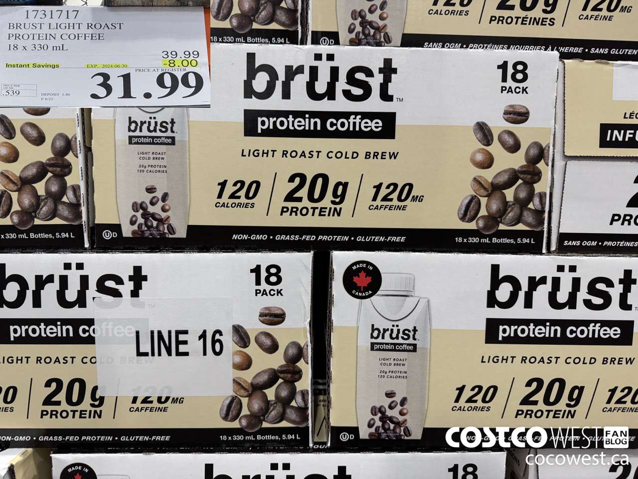 1731717 BRUST LIGHT ROAST PROTEIN COFFEE 18 X 330 ML ($8.00 INSTANT SAVINGS EXPIRES ON 2024-06-30) $31.99