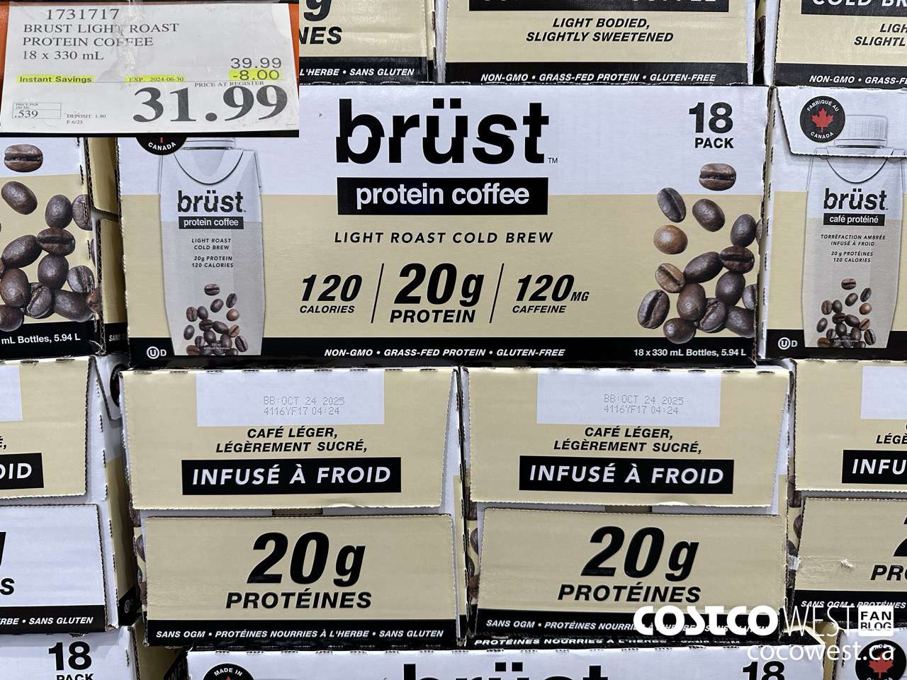 1731717 BRUST LIGHT ROAST PROTEIN COFFEE 18 X 330 ML ($8.00 INSTANT SAVINGS EXPIRES ON 2024-06-30) $31.99