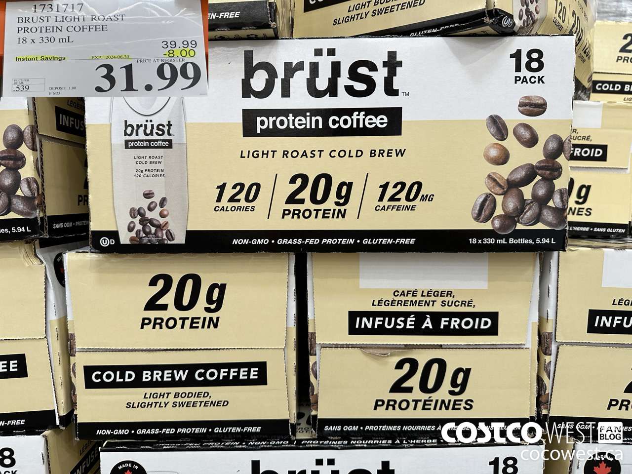 1731717 BRUST LIGHT ROAST PROTEIN COFFEE 18 X 330 ML ($8.00 INSTANT SAVINGS EXPIRES ON 2024-06-30) $31.99