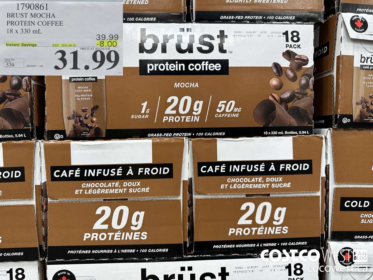 1790861 BRUST MOCHA PROTEIN COFFEE 18 X 330ML ($8.00 INSTANT SAVINGS EXPIRES ON 2024-06-30) $31.99