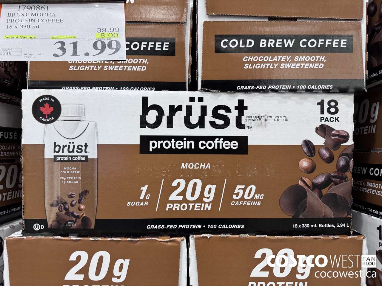 1790861 BRUST MOCHA PROTEIN COFFEE 18 X 330ML ($8.00 INSTANT SAVINGS EXPIRES ON 2024-06-30) $31.99