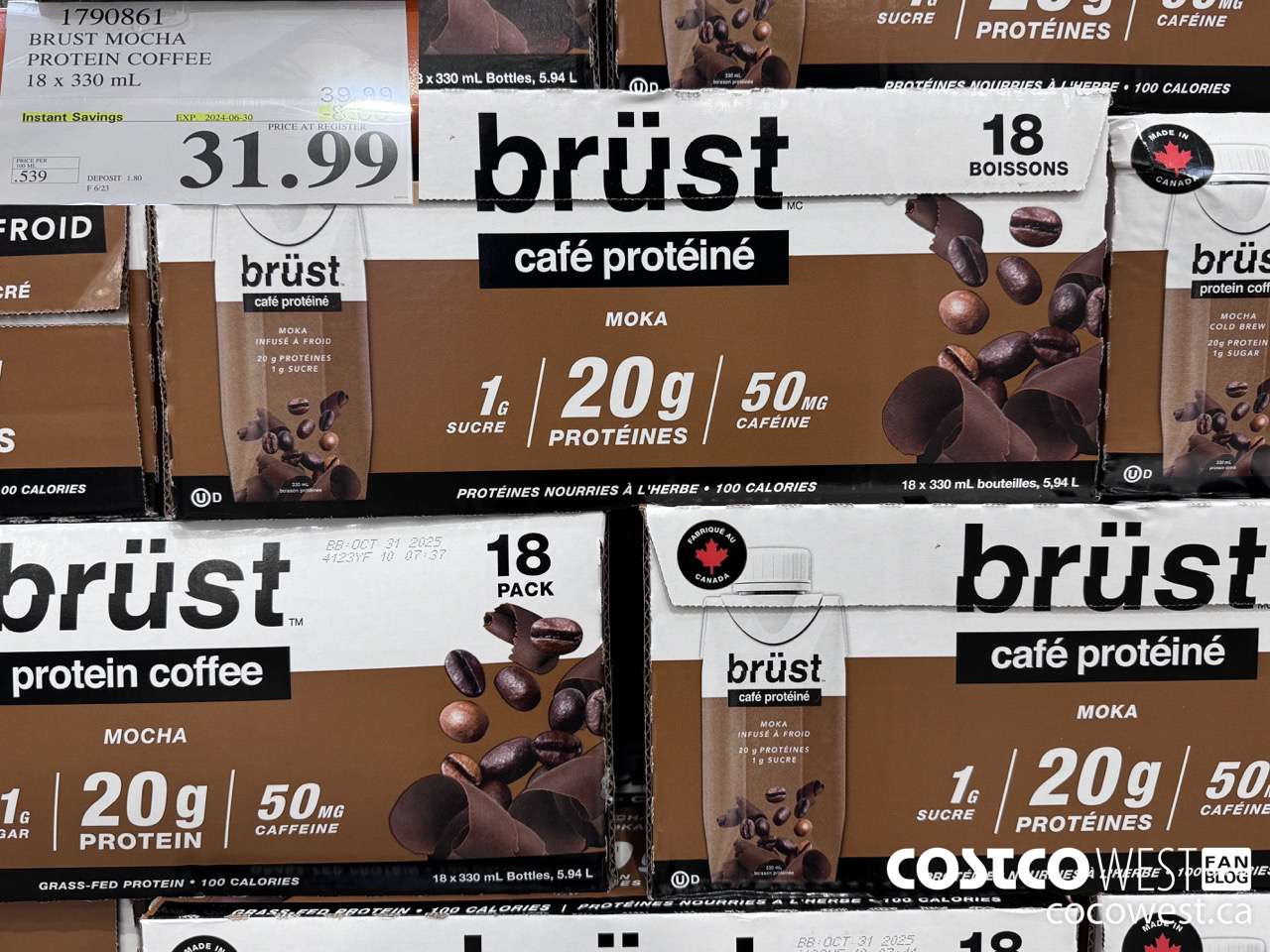 1790861 BRUST MOCHA PROTEIN COFFEE 18 X 330ML ($8.00 INSTANT SAVINGS EXPIRES ON 2024-06-30) $31.99